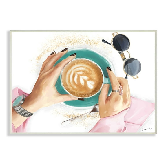 Stupell Industries Fashionista Coffee Cup Cappuccino Glam Detail Wall Plaque, 10 x 15, Design by Ziwei Li