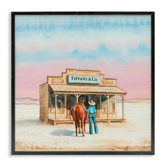 Stupell Industries Fashionista Cowgirl in Desert Fashion Painting Black Framed Art Print Wall Art, 12 x 12