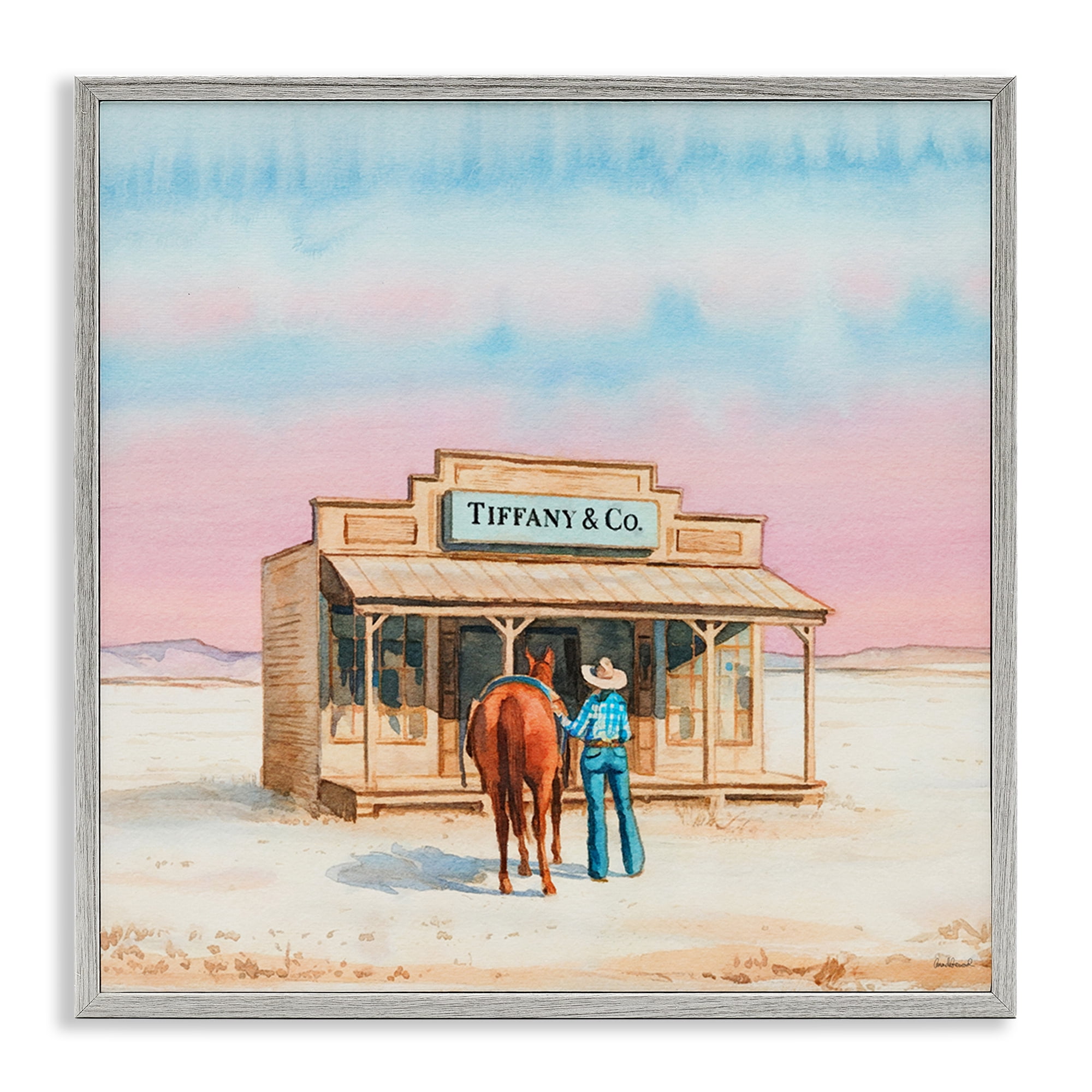 Stupell Industries Fashionista Cowgirl in Desert Fashion Painting Gray Framed Art Print Wall Art, 24 x 24