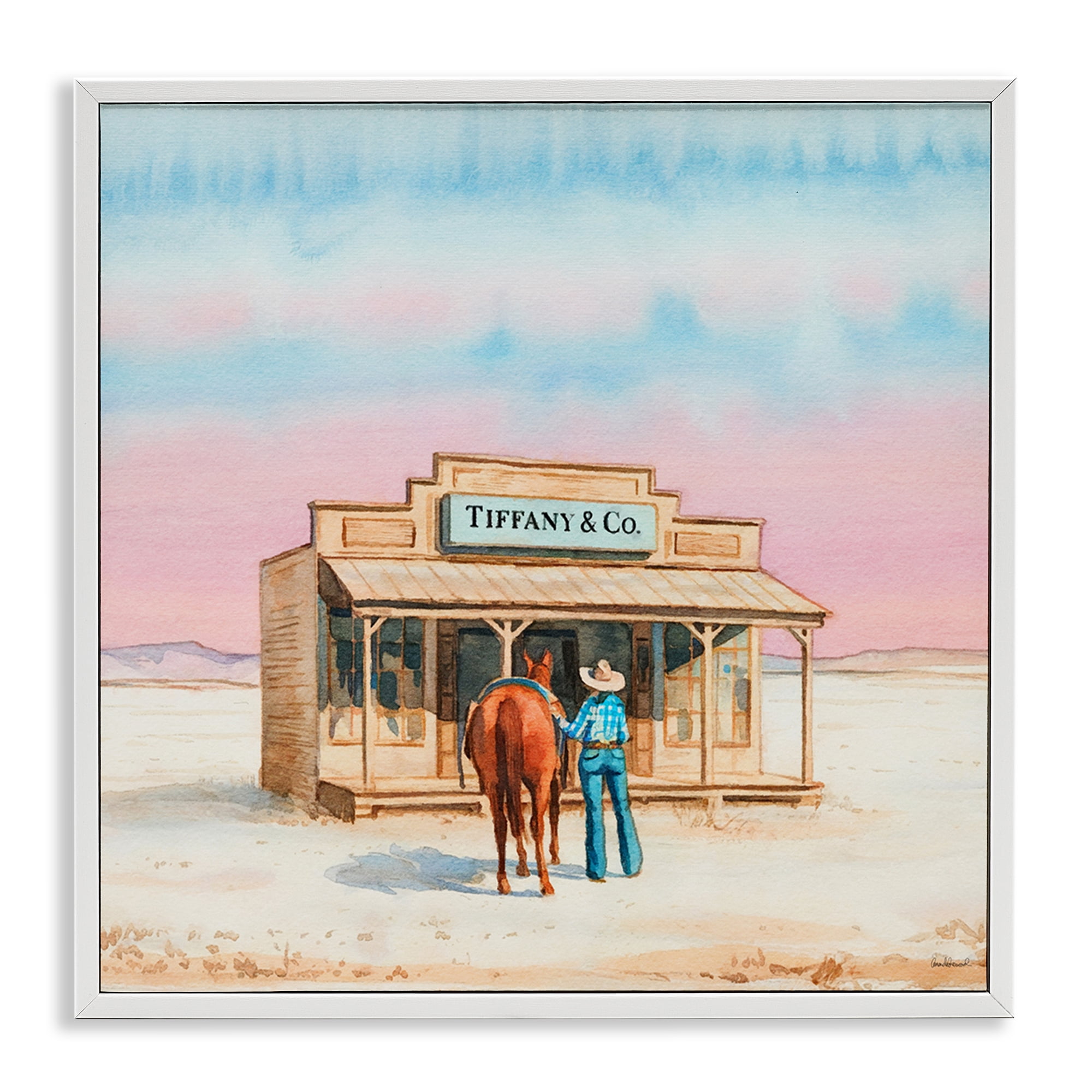 Stupell Industries Fashionista Cowgirl in Desert Fashion Painting White Framed Art Print Wall Art, 24 x 24