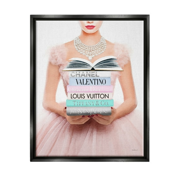 Stupell Industries Fashionista Girl & Books Beauty & Fashion Painting Black Floater Framed Canvas Art Print Wall Art, 17 x 21