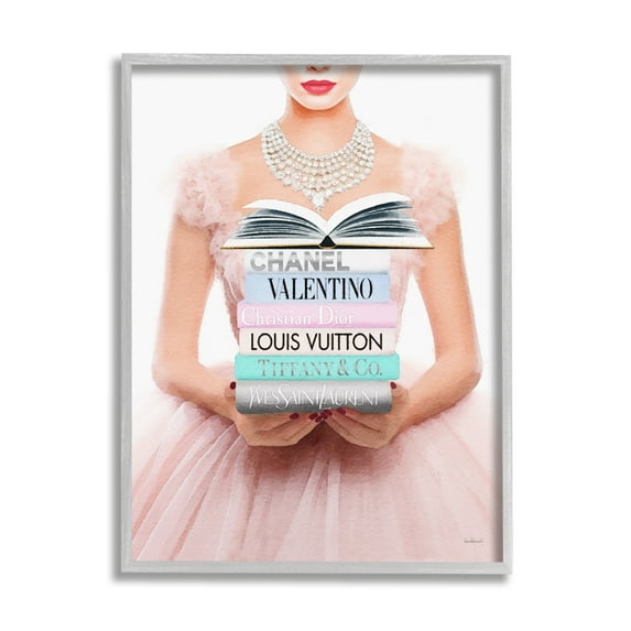 Stupell Industries Fashionista Girl & Books Beauty & Fashion Painting Gray Framed Art Print Wall Art, 24 x 30