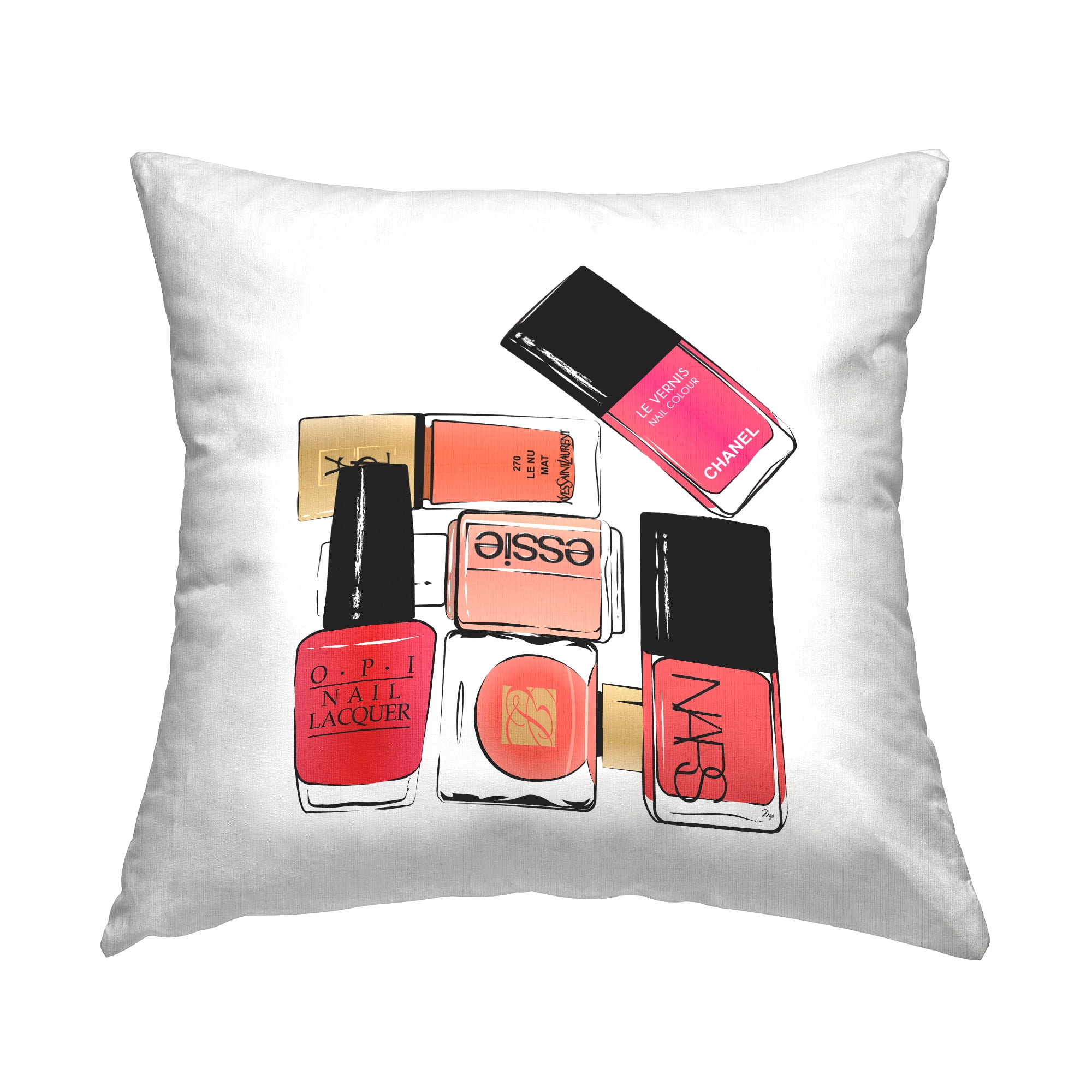 Stupell Industries Fashionista Pink Nail Polish Glam Brands Stacked Design by Martina Pavlova Throw Pillow