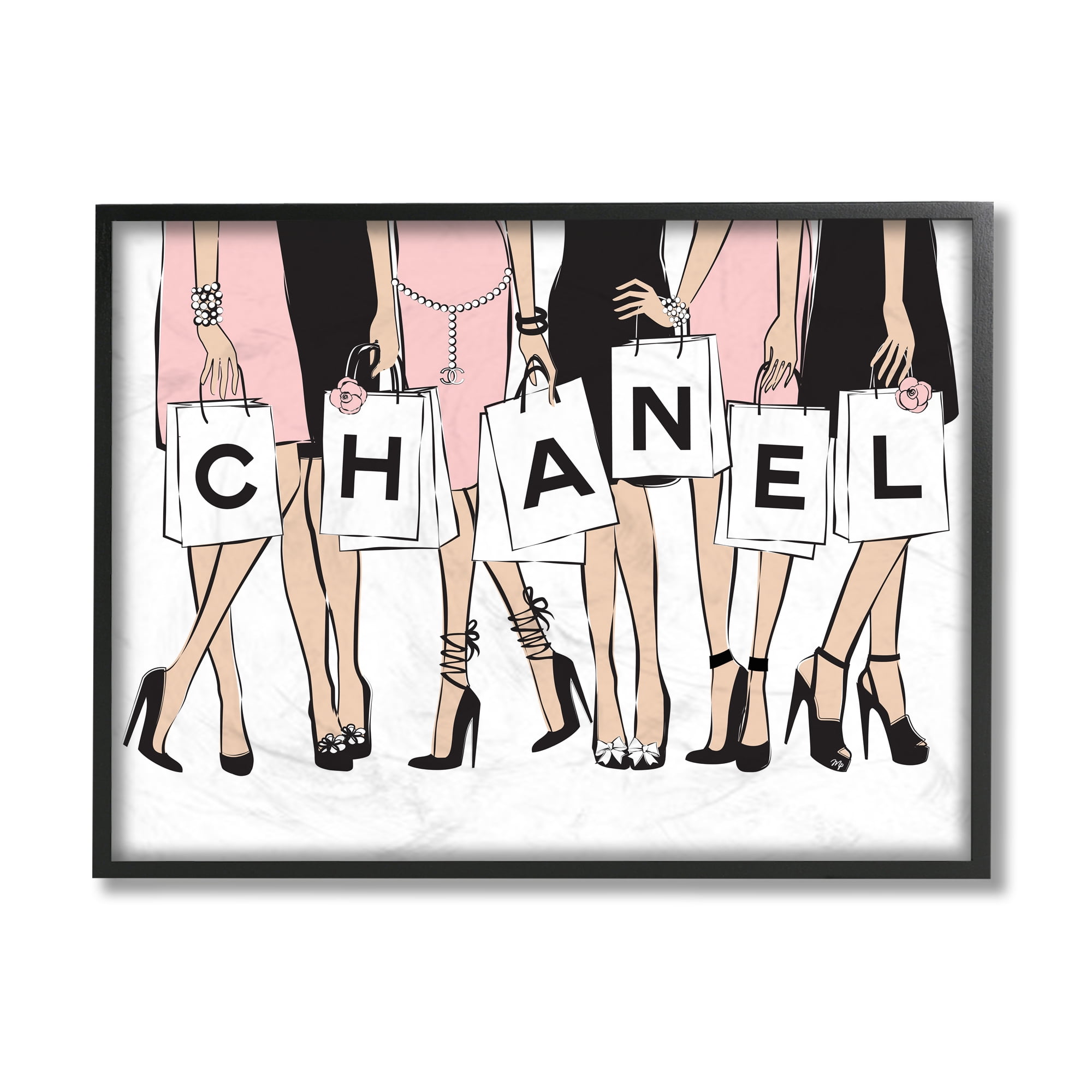 Stupell Industries Fashionista Shopping Bags Stylish Standing Poses Beauty & Fashion Painting Black Framed Art Print Wall Art, 16 x 20