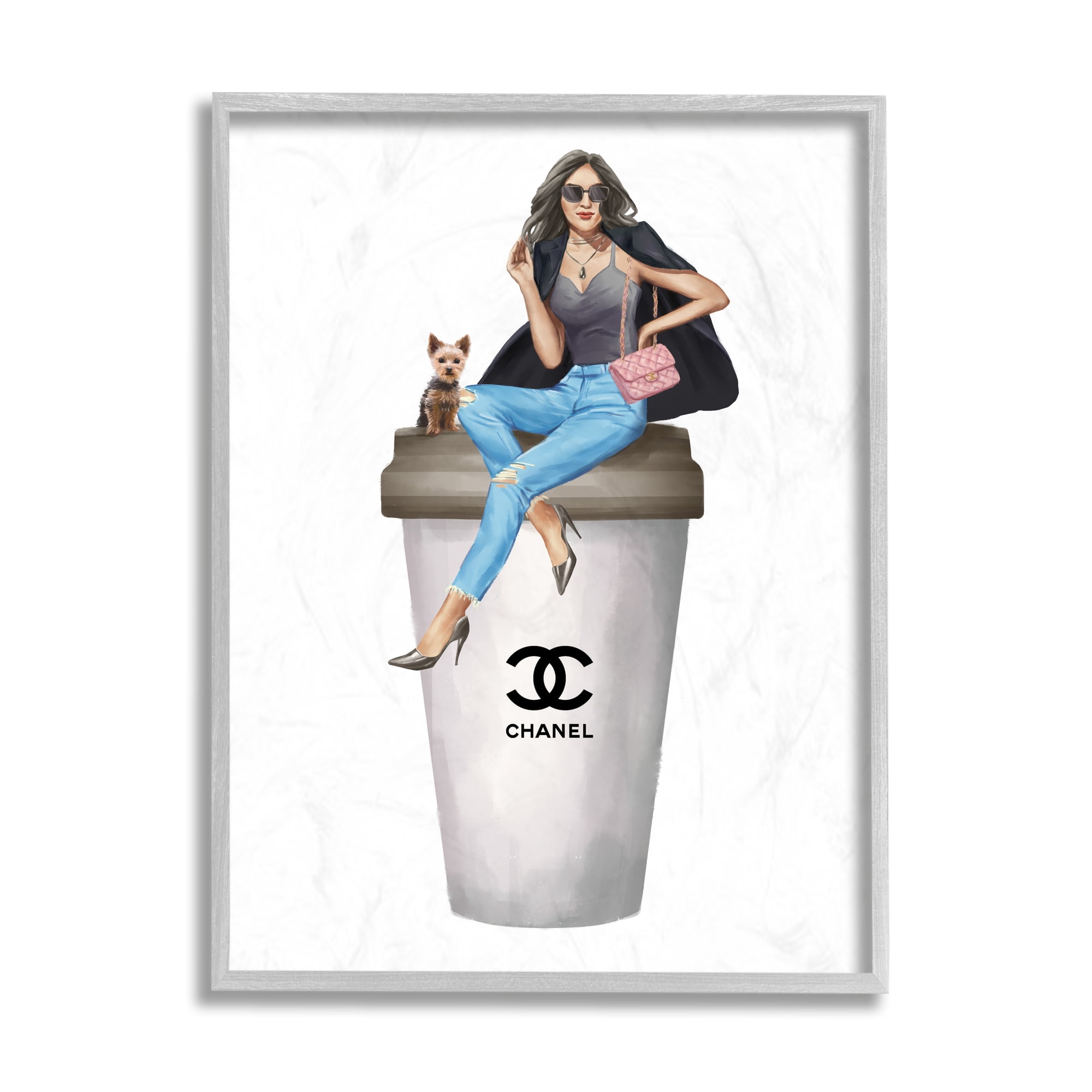 Stupell Industries Fashionista Stylish Female Designer Glam Coffee Food & Beverage Painting Gray Framed Art Print Wall Art, 16 x 20