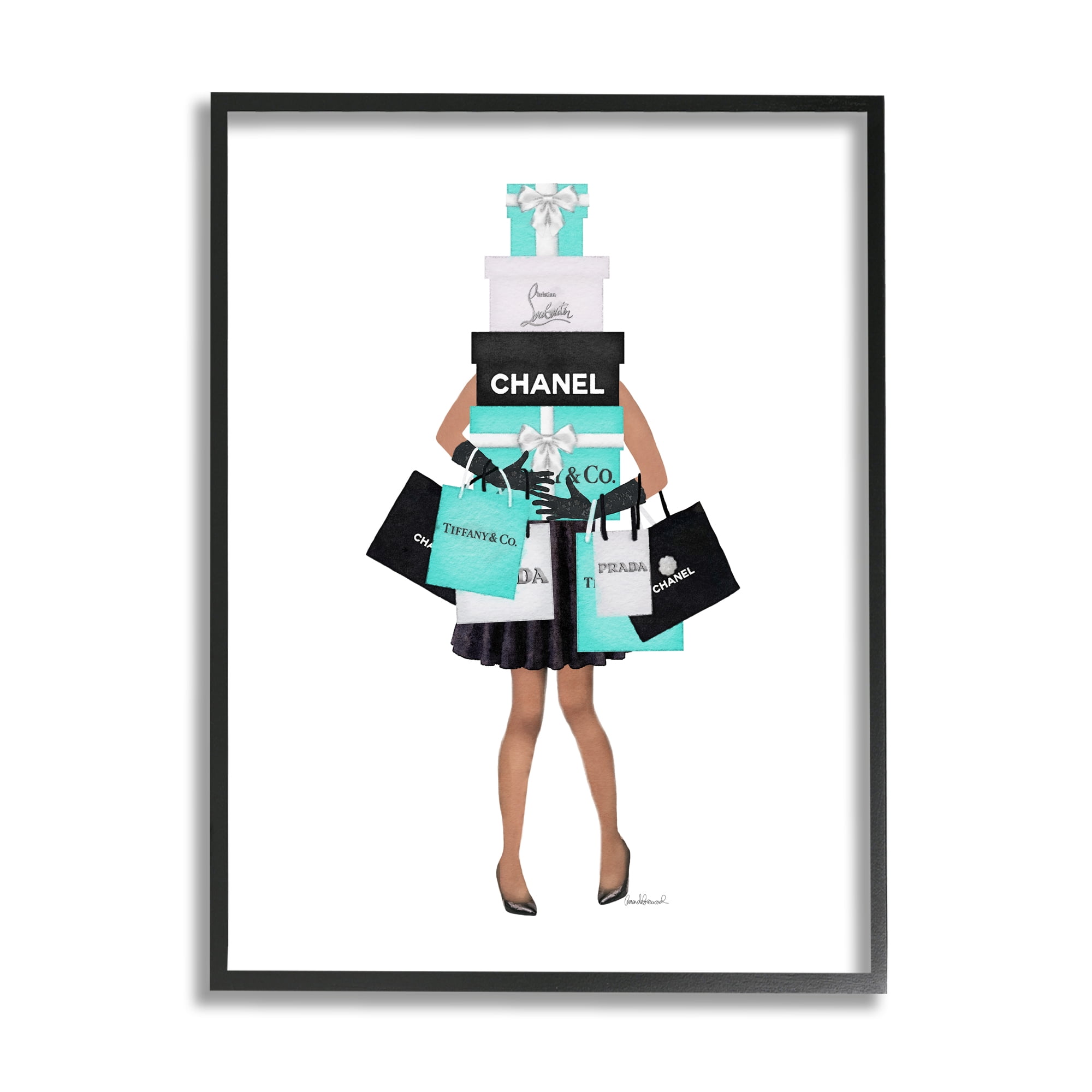 Stupell Industries Fashionista Woman Shopping Chic Glam Bags Beauty & Fashion Painting Black Framed Art Print Wall Art, 11 x 14