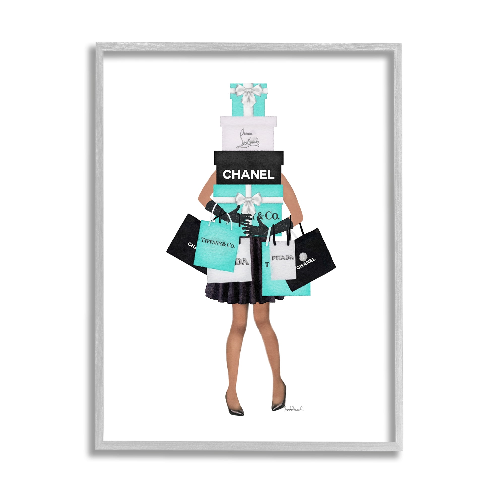 Stupell Industries Fashionista Woman Shopping Chic Glam Bags Beauty & Fashion Painting Gray Framed Art Print Wall Art, 24 x 30