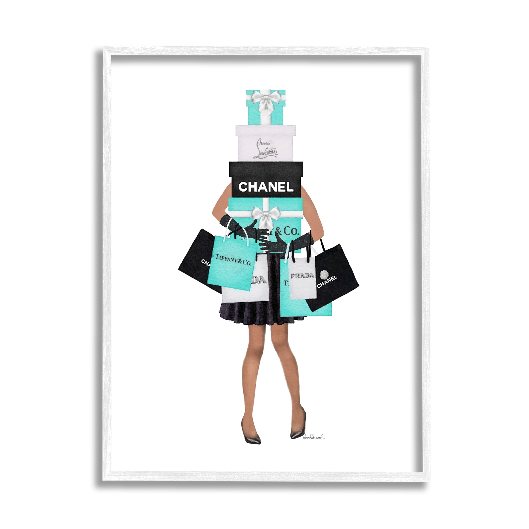 Stupell Industries Fashionista Woman Shopping Chic Glam Bags Beauty & Fashion Painting White Framed Art Print Wall Art, 24 x 30