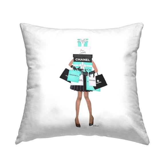 Stupell Industries Fashionista Woman Shopping Designer Glam Bags Design by Amanda Greenwood Throw Pillow