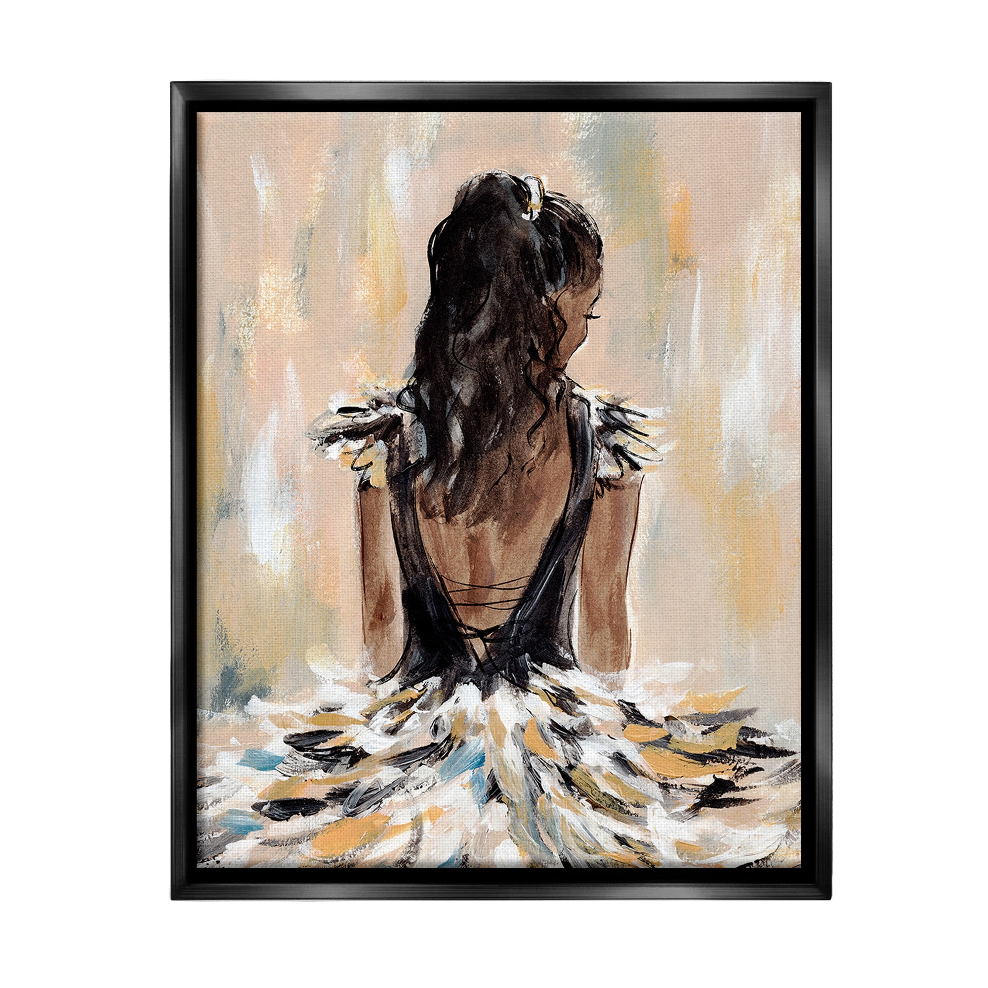 Stupell Industries Fashionista in Dress Beauty & Fashion Painting Black Floater Framed Canvas Art Print Wall Art, 17 x 21