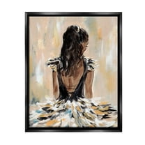 Stupell Industries Fashionista in Dress Beauty & Fashion Painting Black Floater Framed Canvas Art Print Wall Art, 17 x 21