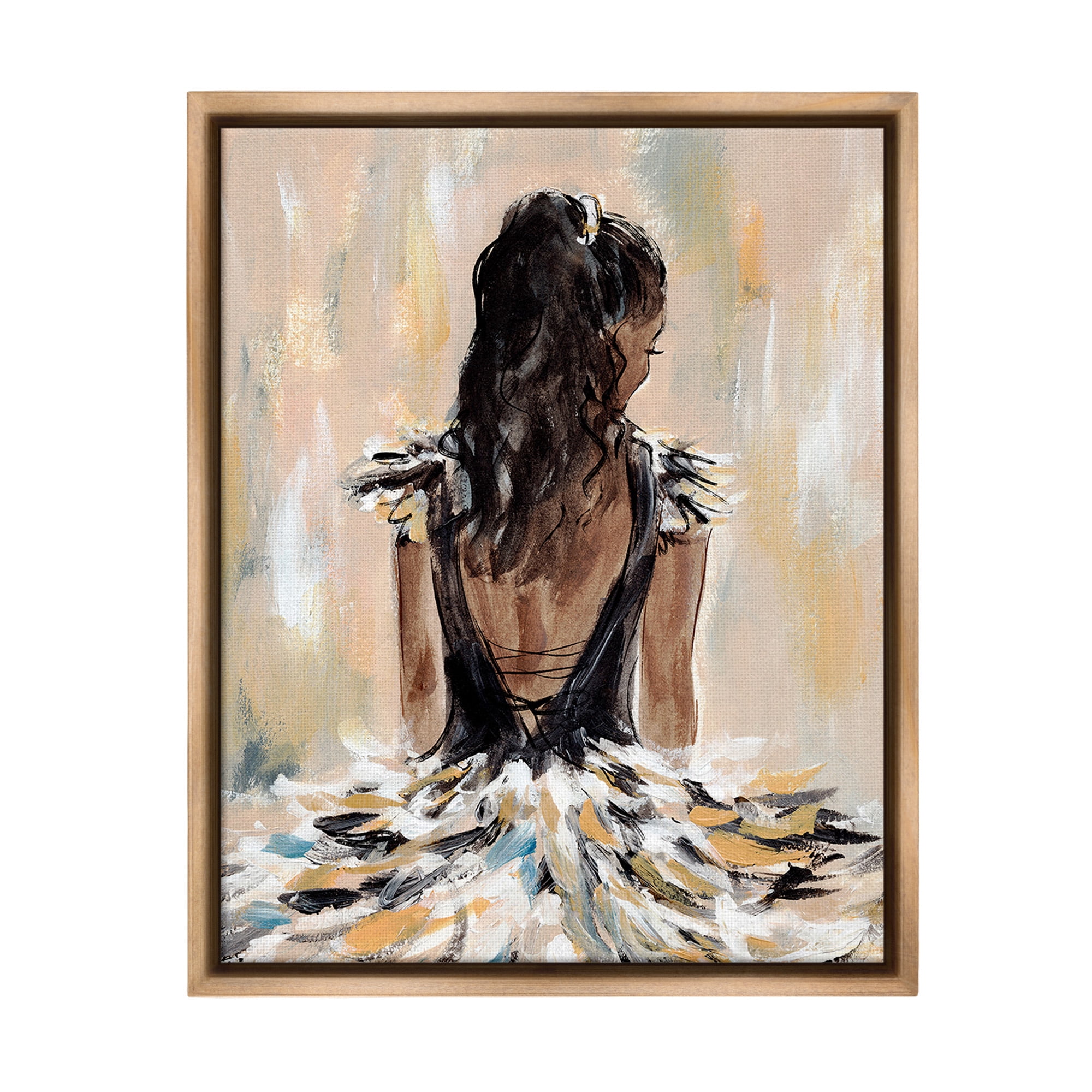 Stupell Industries Fashionista in Dress Beauty & Fashion Painting Brown Floater Framed Canvas Art Print Wall Art, 25 x 31