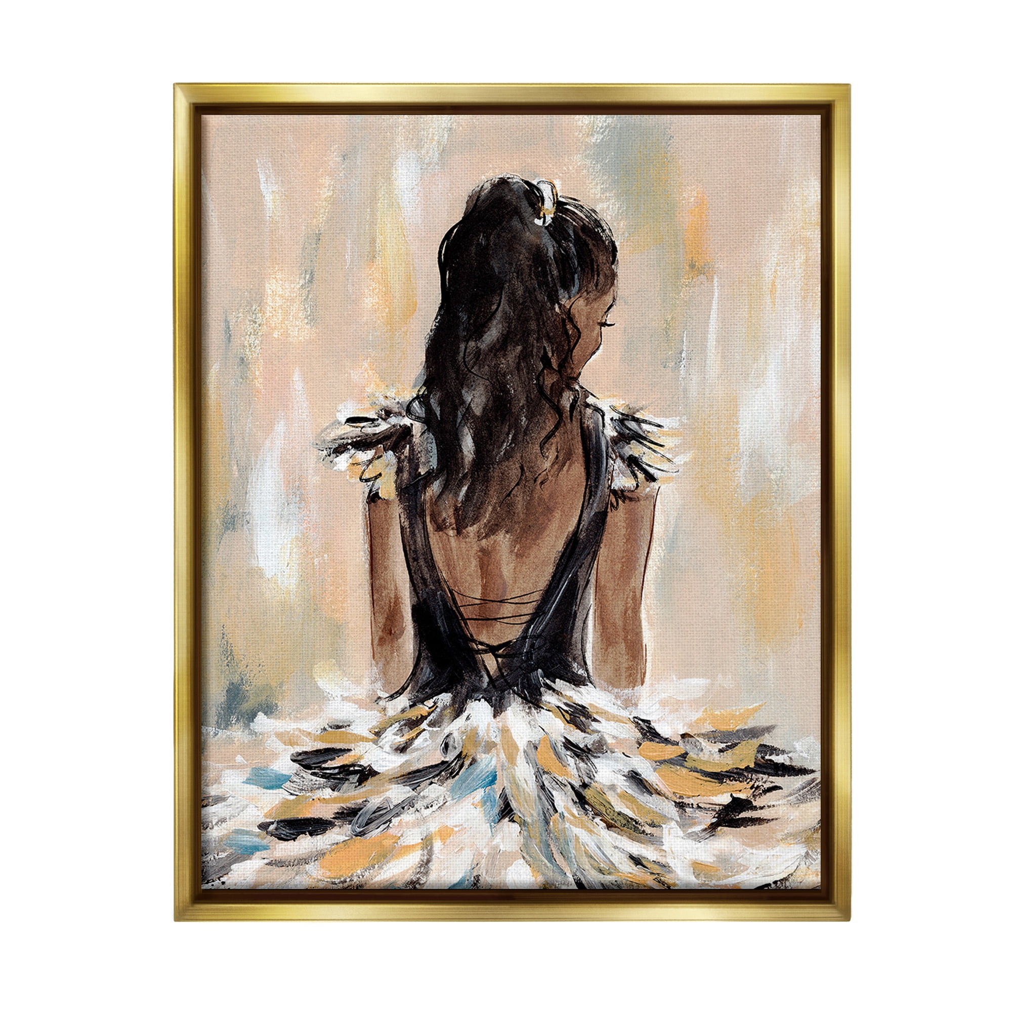 Stupell Industries Fashionista in Dress Beauty & Fashion Painting Gold Floater Framed Canvas Art Print Wall Art, 25 x 31
