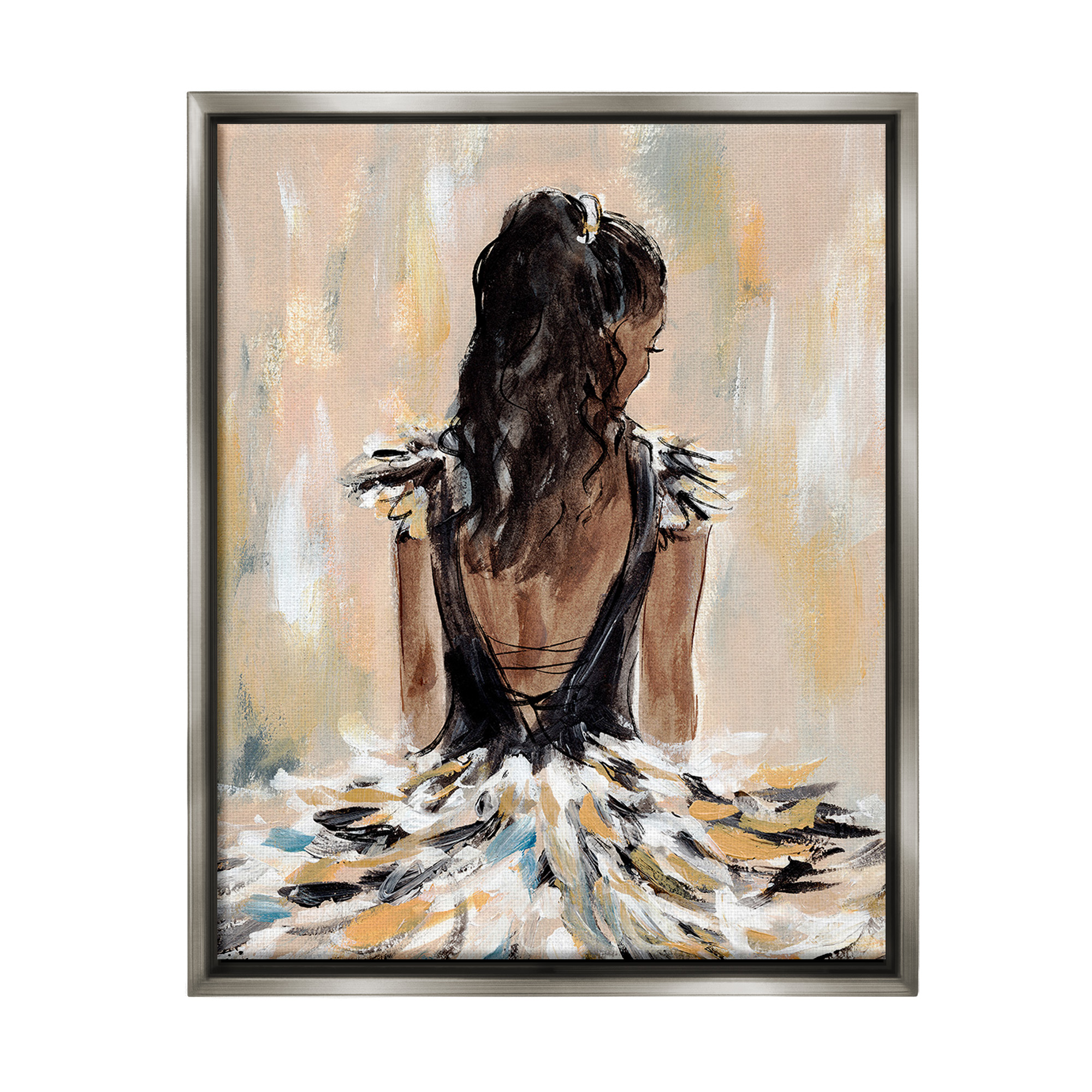 Stupell Industries Fashionista in Dress Beauty & Fashion Painting Gray Floater Framed Canvas Art Print Wall Art, 17 x 21