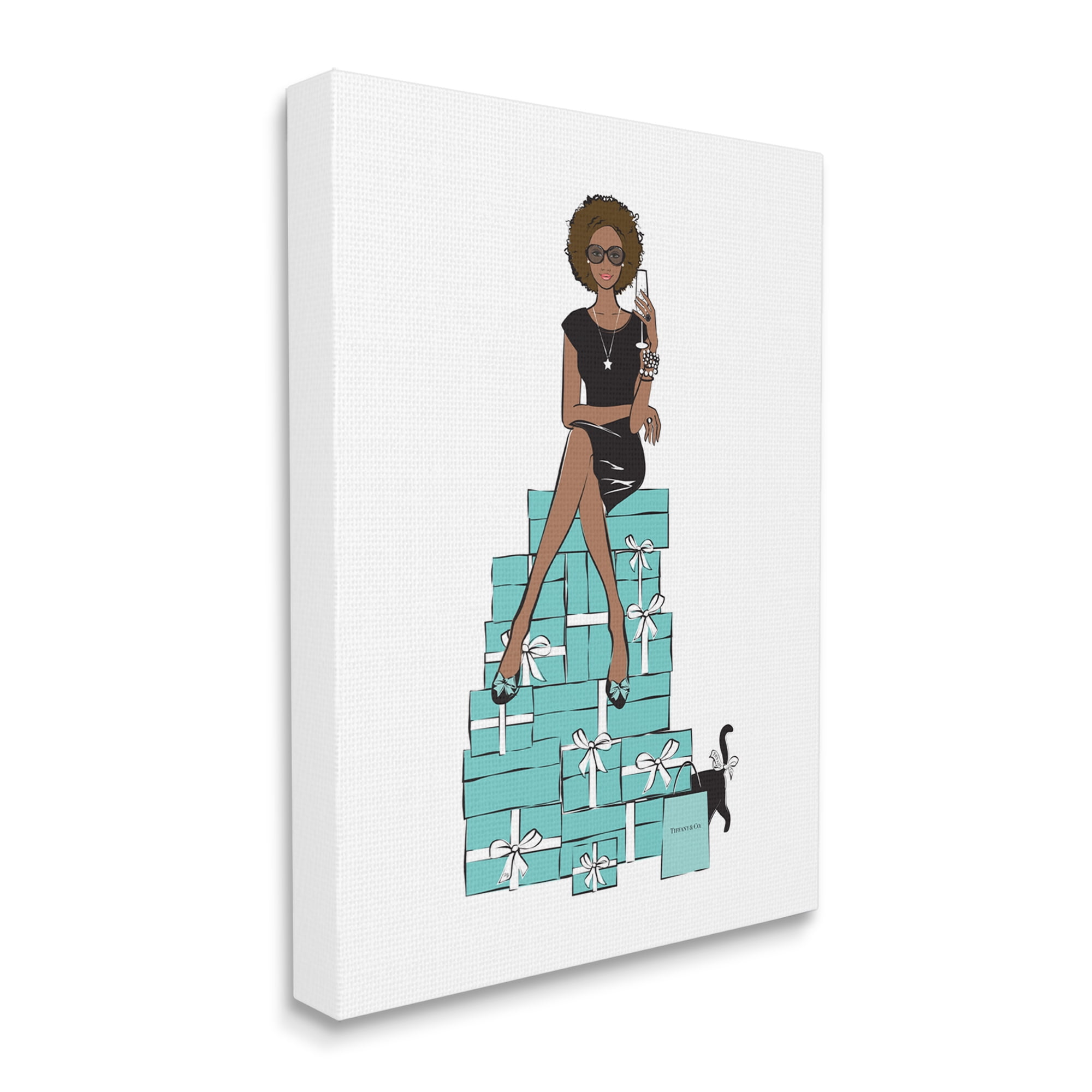 Stupell Industries Fashionista on Gift Box Stack Designer Glam Beauty & Fashion Painting Gallery Wrapped Canvas Art Print Wall Art, 16 x 20
