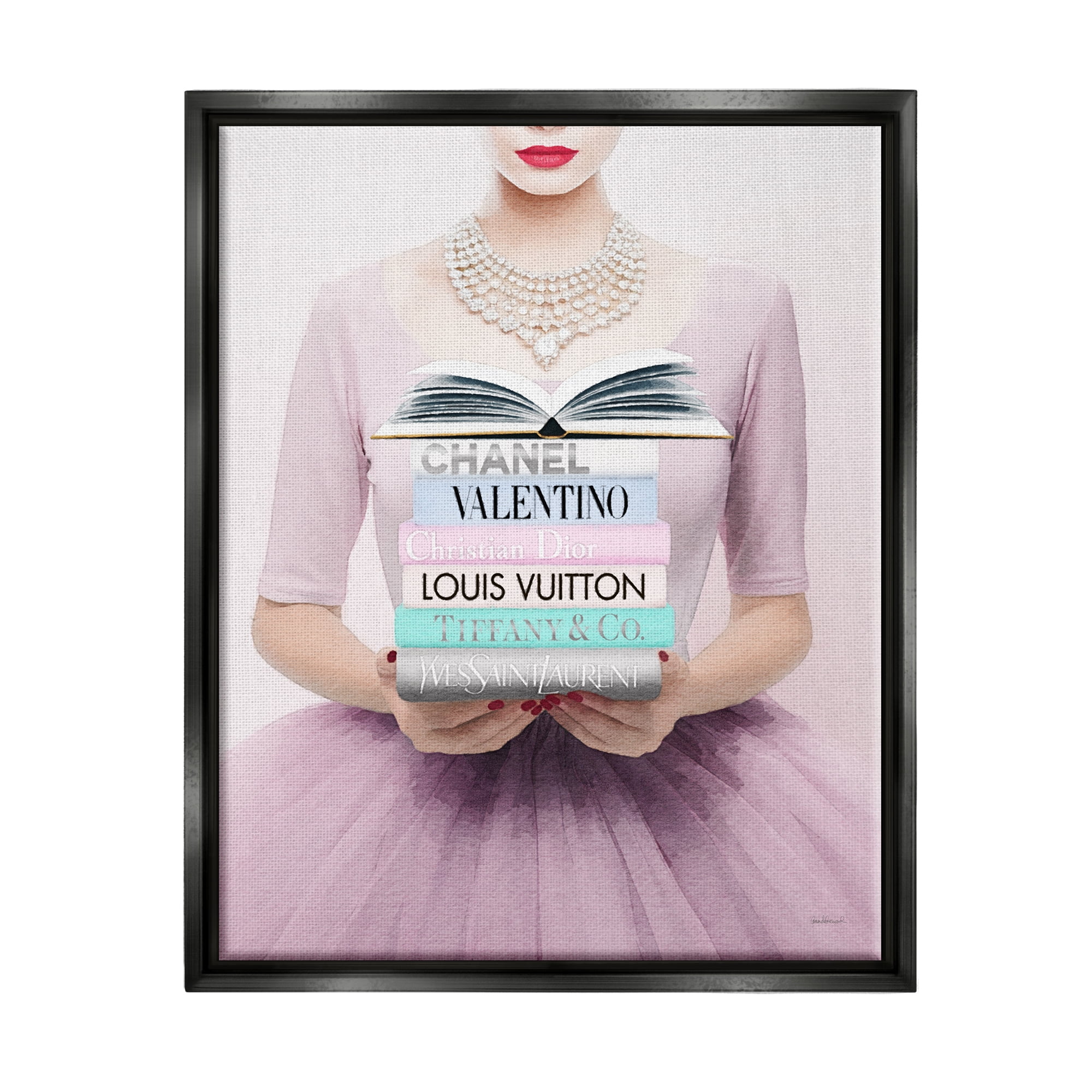 Stupell Industries Fashionista with Books Beauty & Fashion Painting Black Floater Framed Canvas Art Print Wall Art, 17 x 21