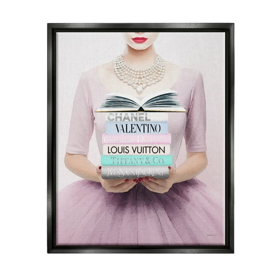 Stupell Industries Fashionista with Books Beauty & Fashion Painting Black Floater Framed Canvas Art Print Wall Art, 17 x 21