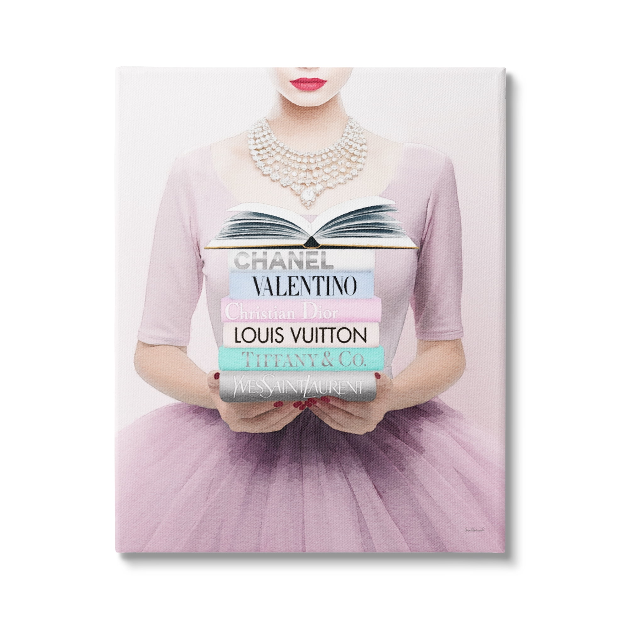 Stupell Industries Fashionista with Books Beauty & Fashion Painting Gallery Wrapped Canvas Art Print Wall Art, 36 x 48