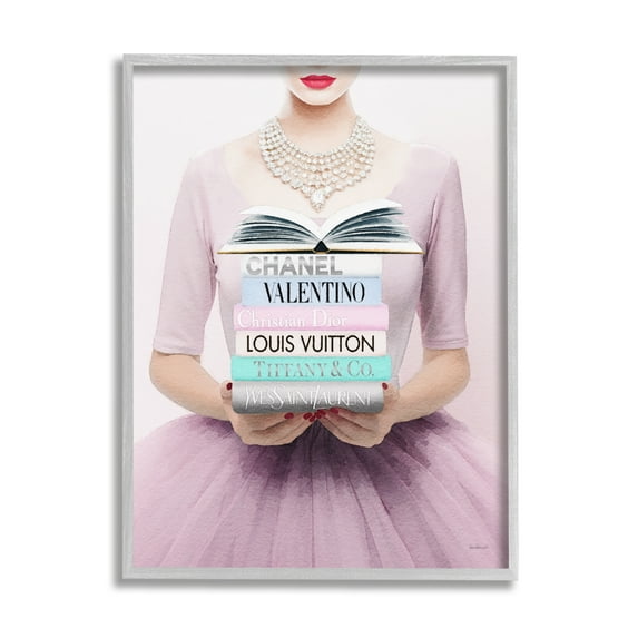 Stupell Industries Fashionista with Books Beauty & Fashion Painting Gray Framed Art Print Wall Art, 11 x 14