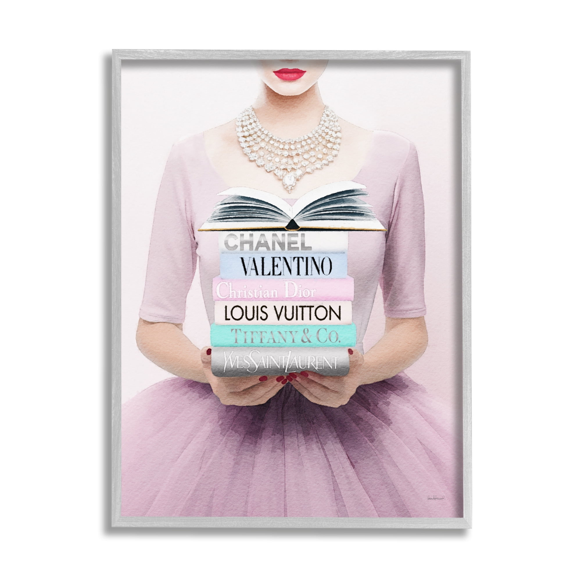 Stupell Industries Fashionista with Books Beauty & Fashion Painting Gray Framed Art Print Wall Art, 24 x 30
