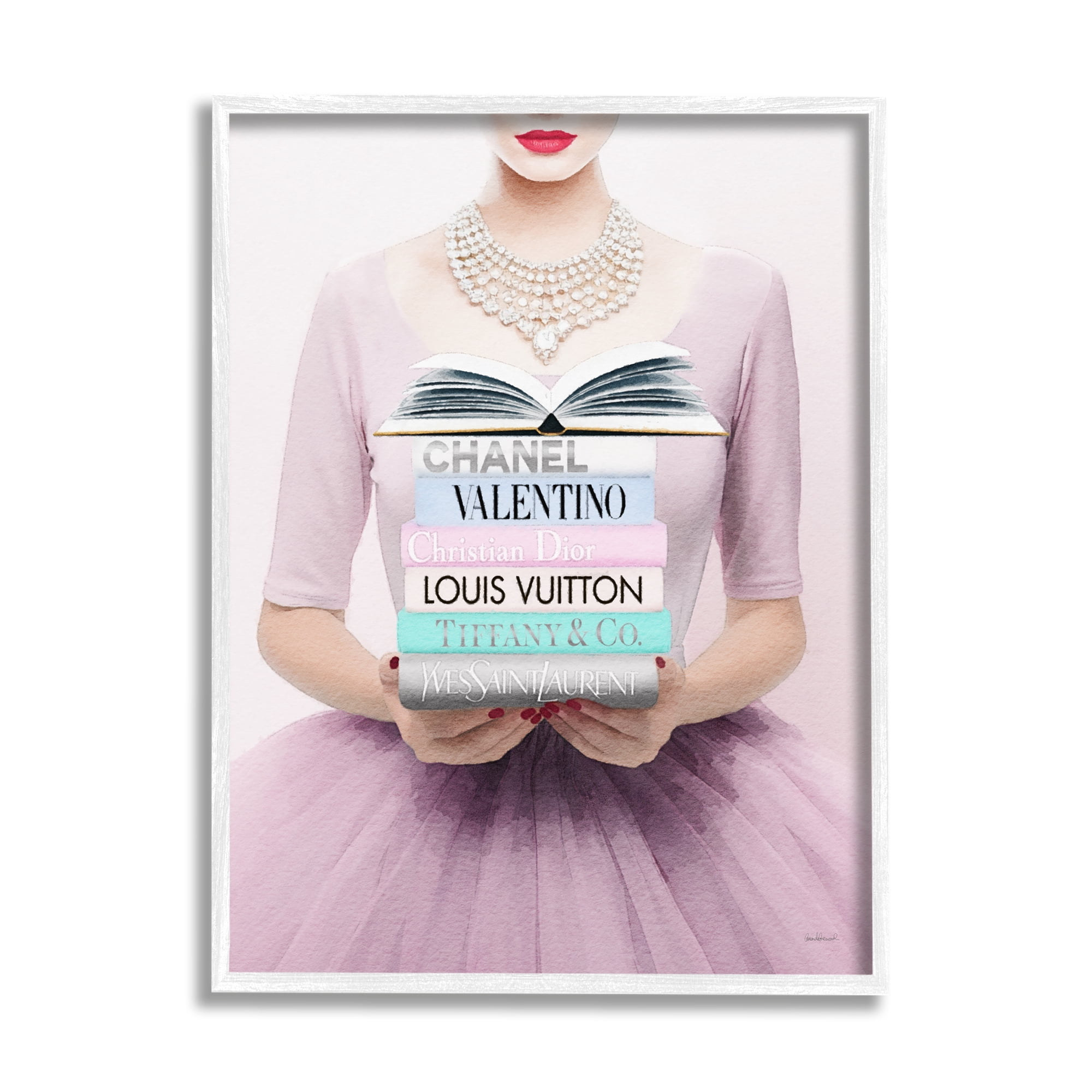Stupell Industries Fashionista with Books Beauty & Fashion Painting White Framed Art Print Wall Art, 24 x 30