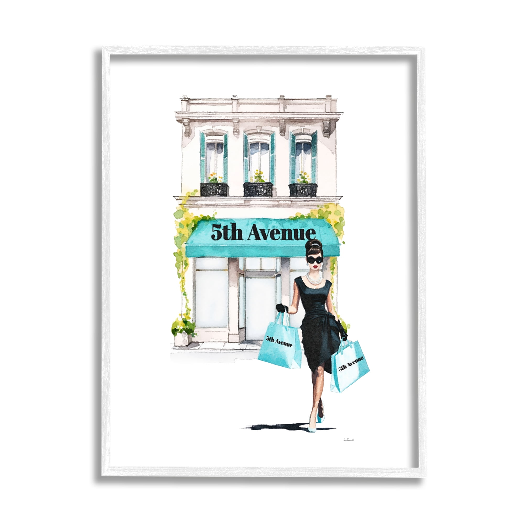 Stupell Industries Fashionista with Shopping Bags Beauty & Fashion Painting White Framed Art Print Wall Art, 24 x 30