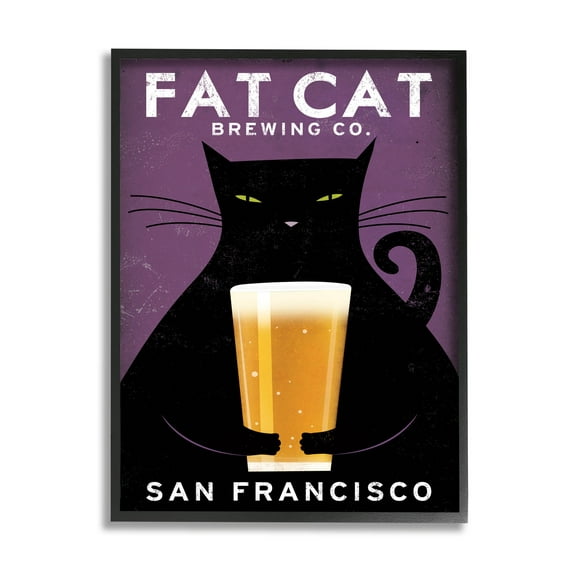 Stupell Industries Fat Cat Brewing Vintage Typography Graphic Art Black Framed Art Print Wall Art, Design by Ryan Fowler