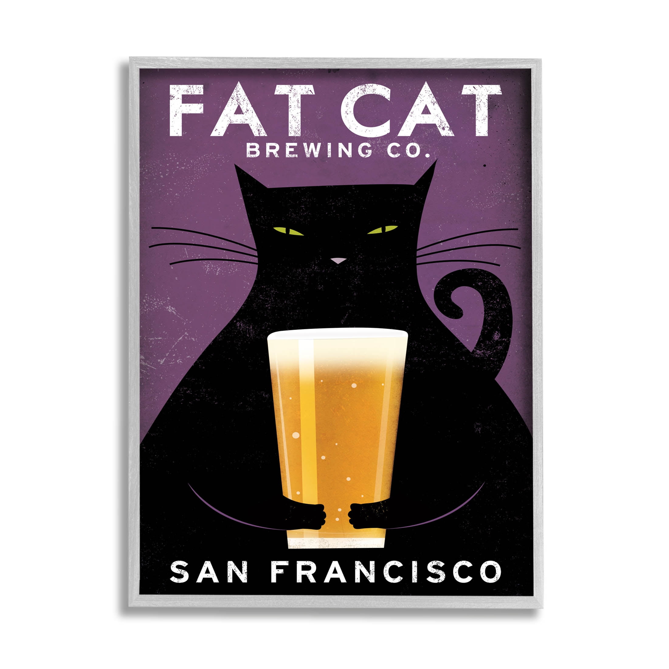Stupell Industries Fat Cat Brewing Vintage Typography Graphic Art Gray Framed Art Print Wall Art, Design by Ryan Fowler