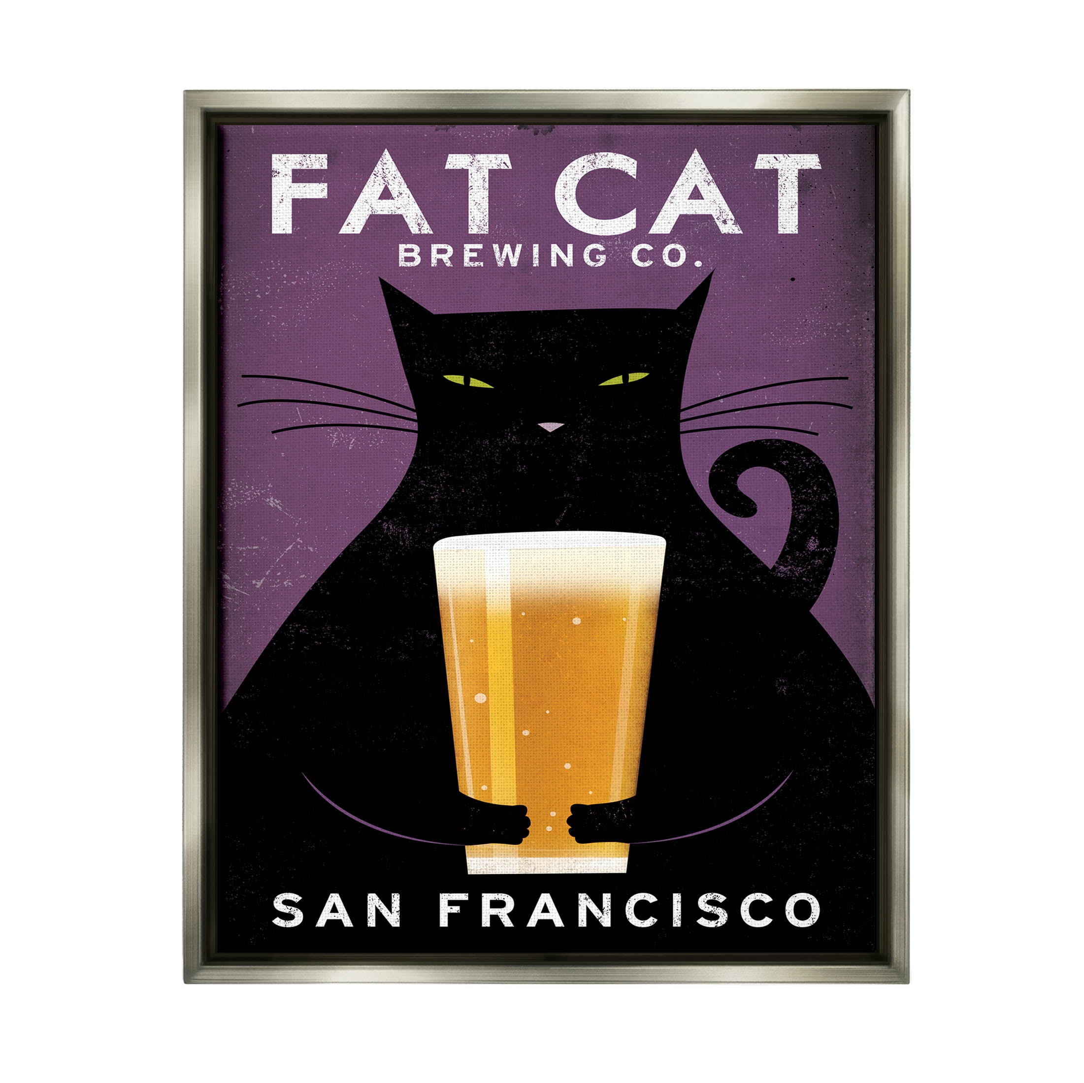 Stupell Industries Fat Cat Brewing Vintage Typography Graphic Art Luster Gray Floating Framed Canvas Print Wall Art, Design by Ryan Fowler
