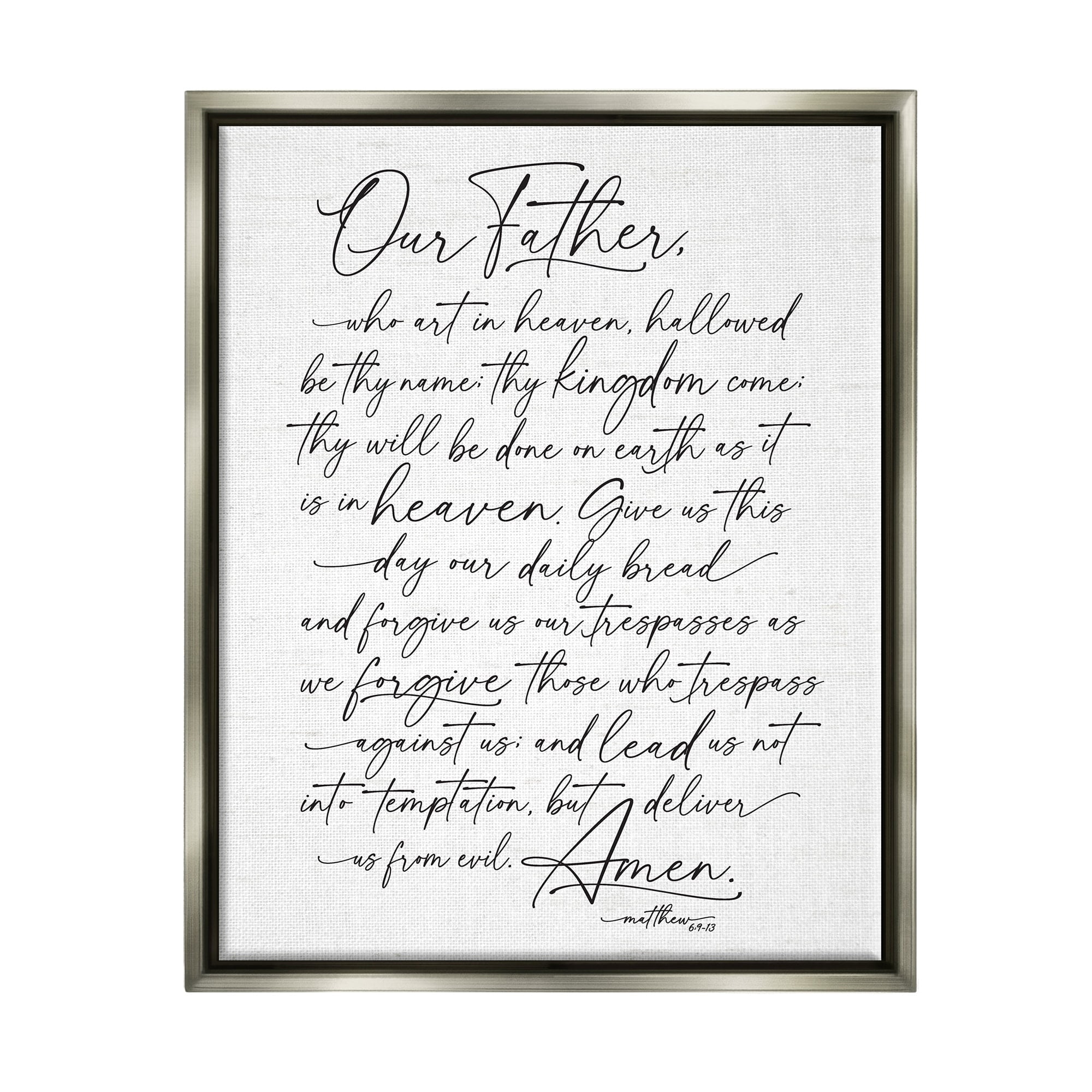 Stupell Industries Our Father Religious Prayer Reading Spiritual Scripture Graphic Art Luster Gray Floating Framed Canvas Print Wall Art, Design by Lettered and Lined