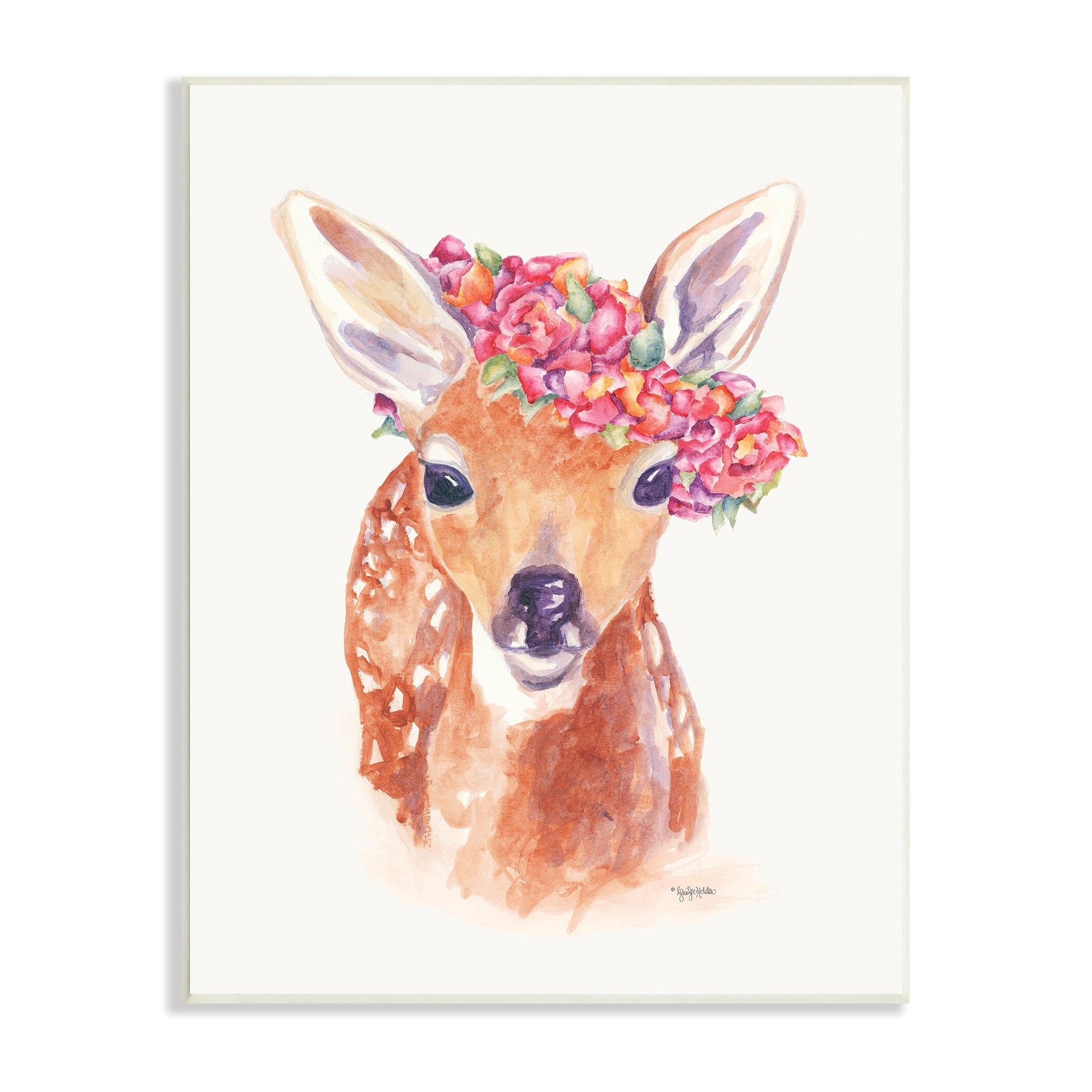 Stupell Industries Faun Carrying Pink Wildflower Crown Deer Portrait,13 x 19, Design by Jennifer Holden