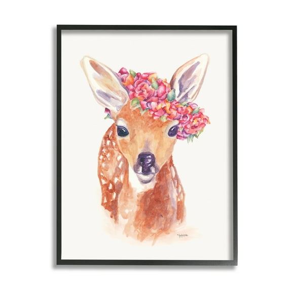 Stupell Industries Faun Carrying Pink Wildflower Crown Deer Portrait,16 x 20, Design by Jennifer Holden