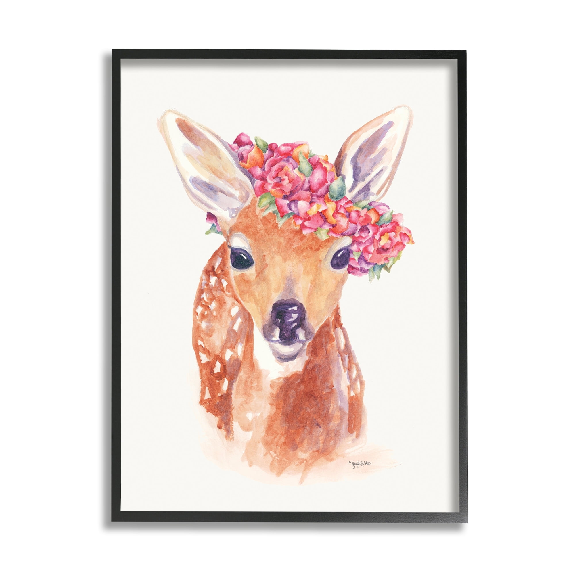Stupell Industries Faun Carrying Pink Wildflower Crown Deer Portrait,24 x 30, Design by Jennifer Holden