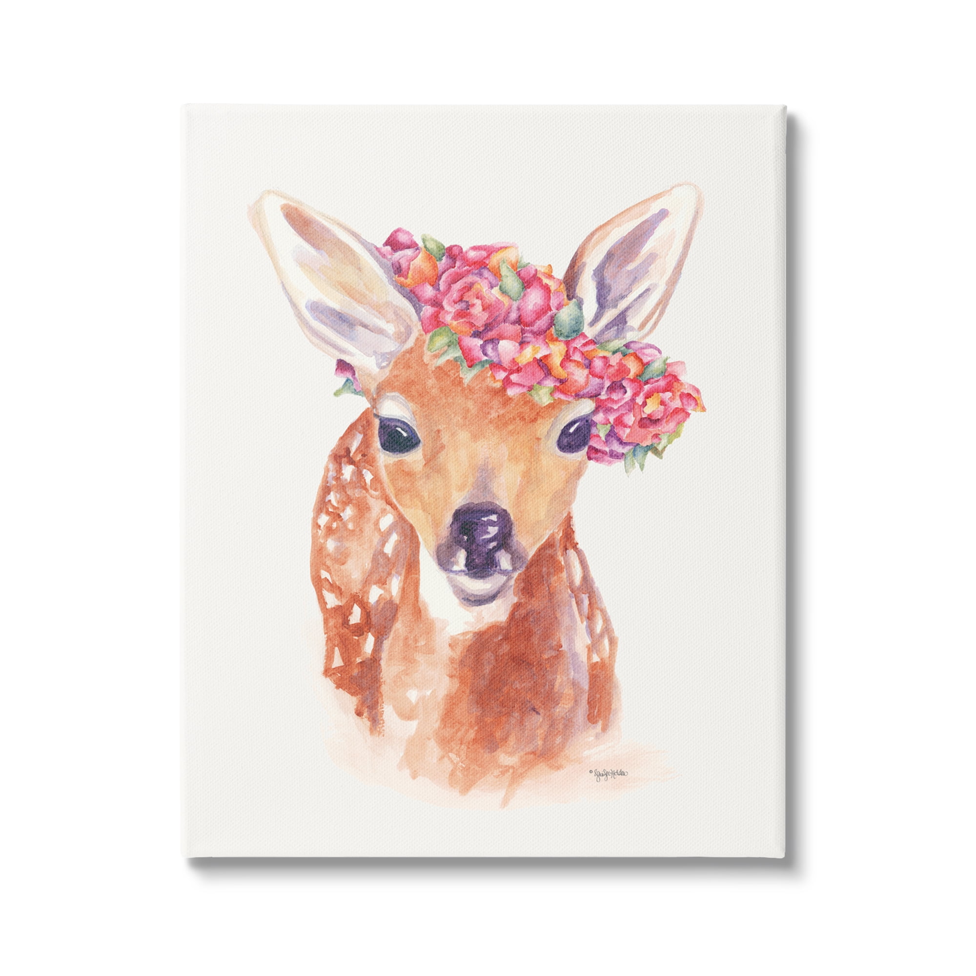 Stupell Industries Faun Carrying Pink Wildflower Crown Deer Portrait,36 x 48, Design by Jennifer Holden