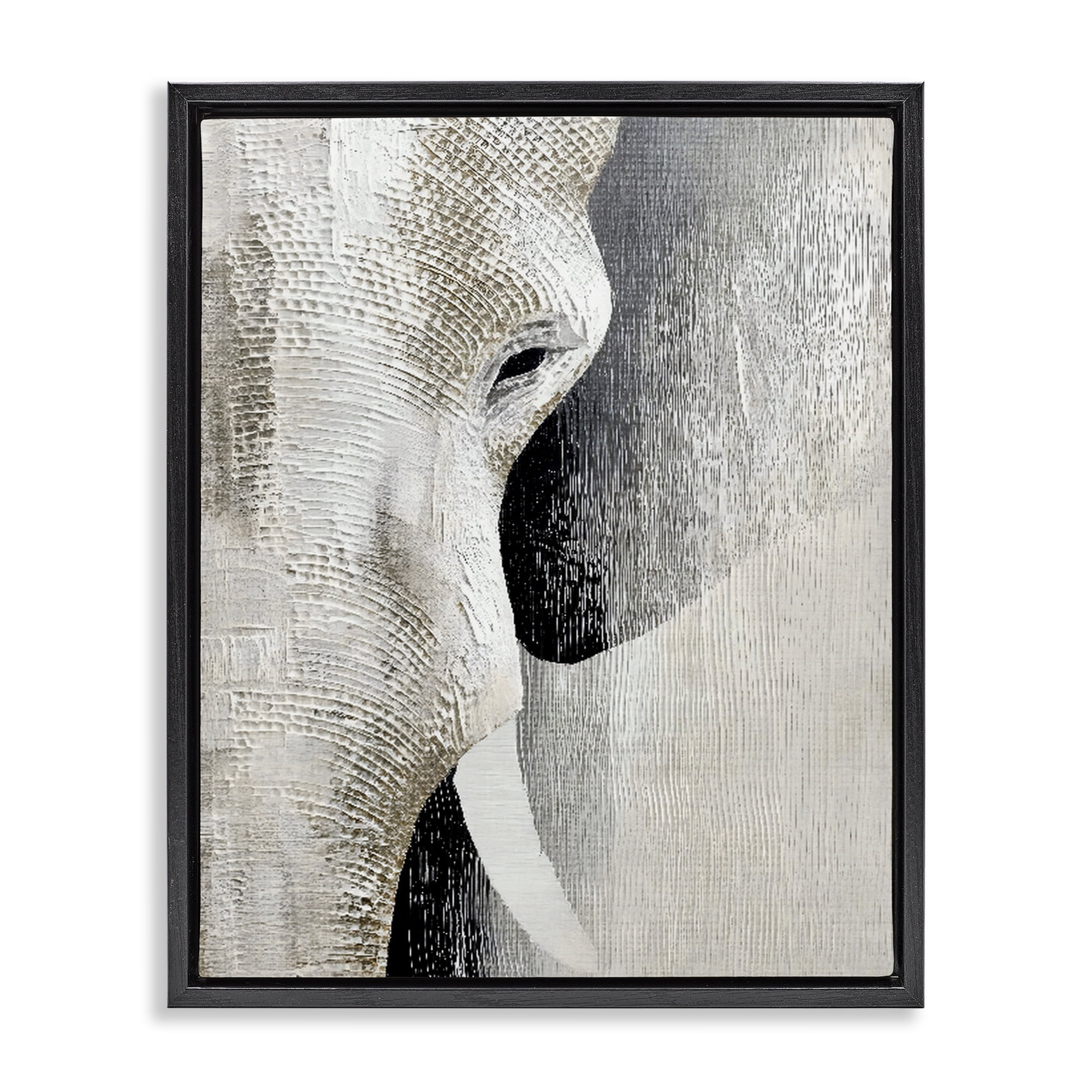 Stupell Industries Faux Textured Elephant Black Framed Floater Canvas Wall Art, design by LSR Design Studio