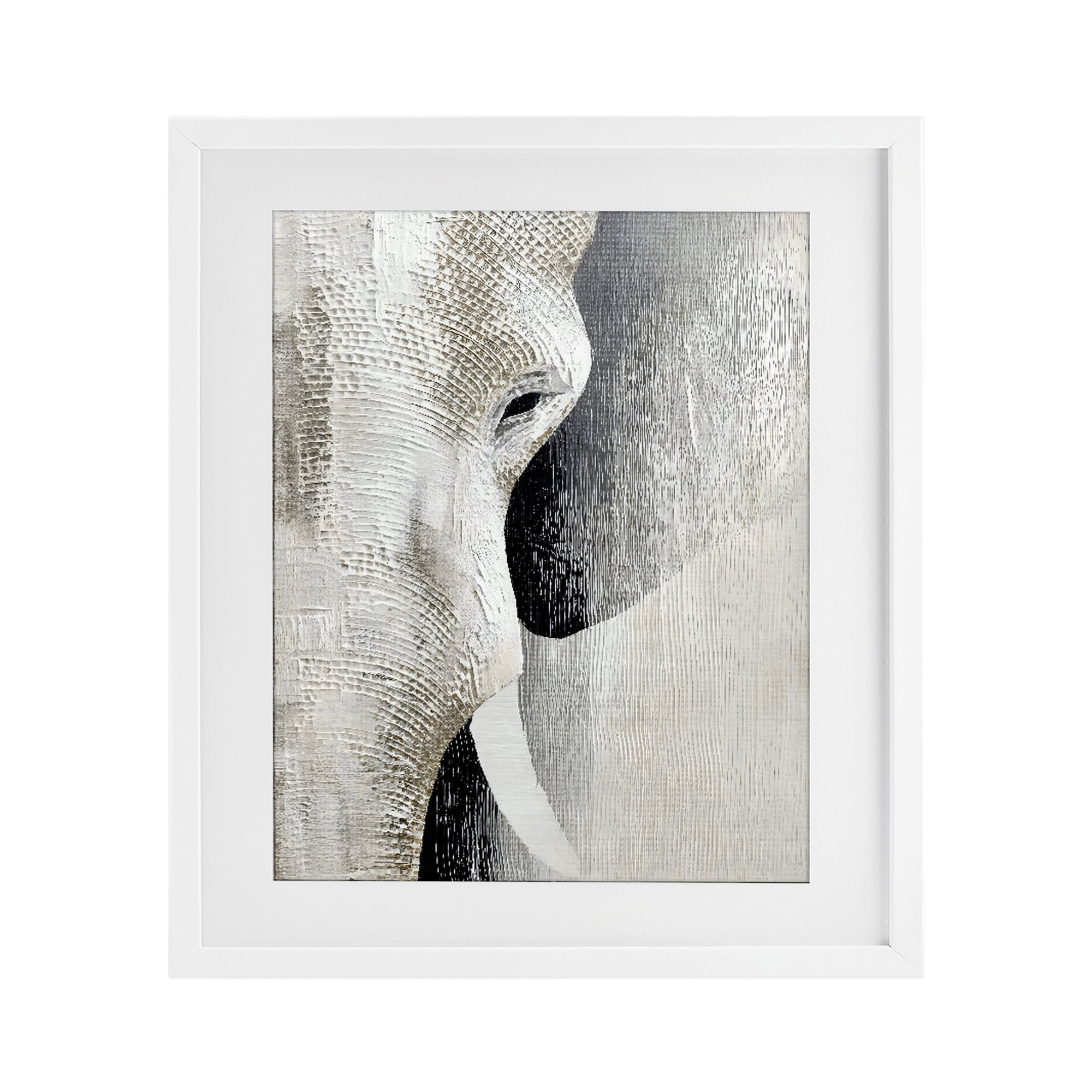 Stupell Industries Faux Textured Elephant White Framed Print Under Glass, design by LSR Design Studio