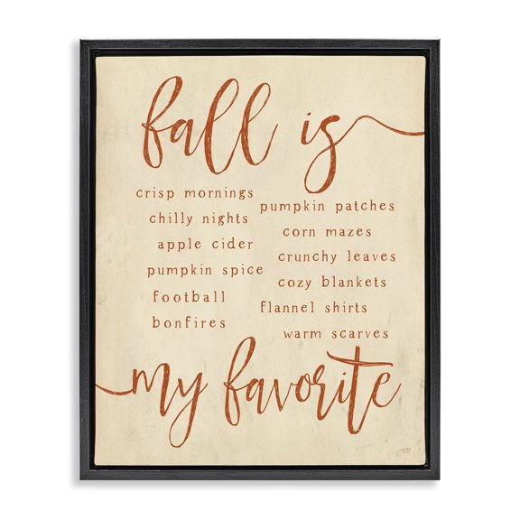 Stupell Industries Cottage Favorite Fall Activities Black Floating Frame Canvas Art, 17 x 21, by Lux + Me Designs