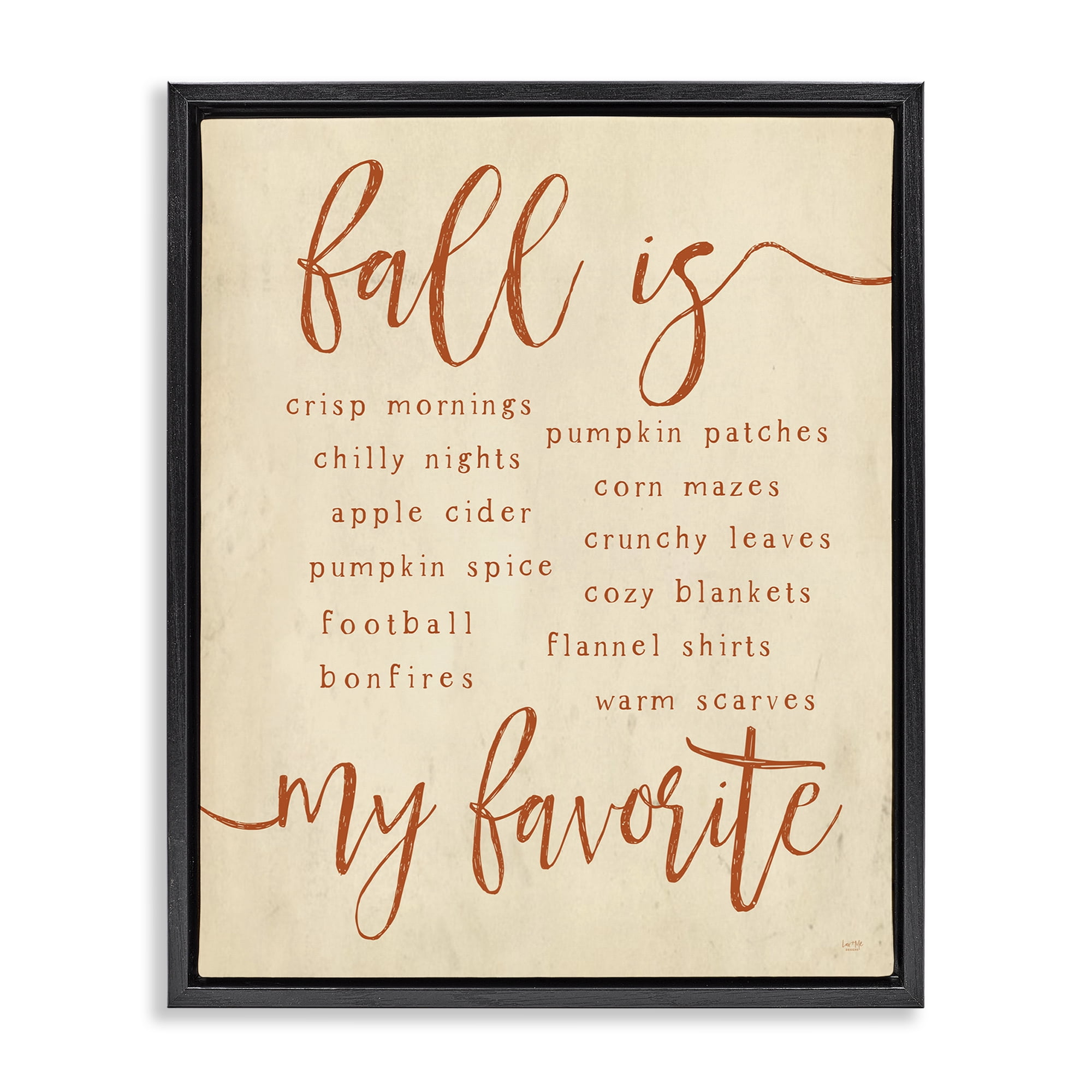 Stupell Industries Favorite Fall Activities Text & Numbers Painting Black Floater Framed Canvas Art Print Wall Art, 17 x 21