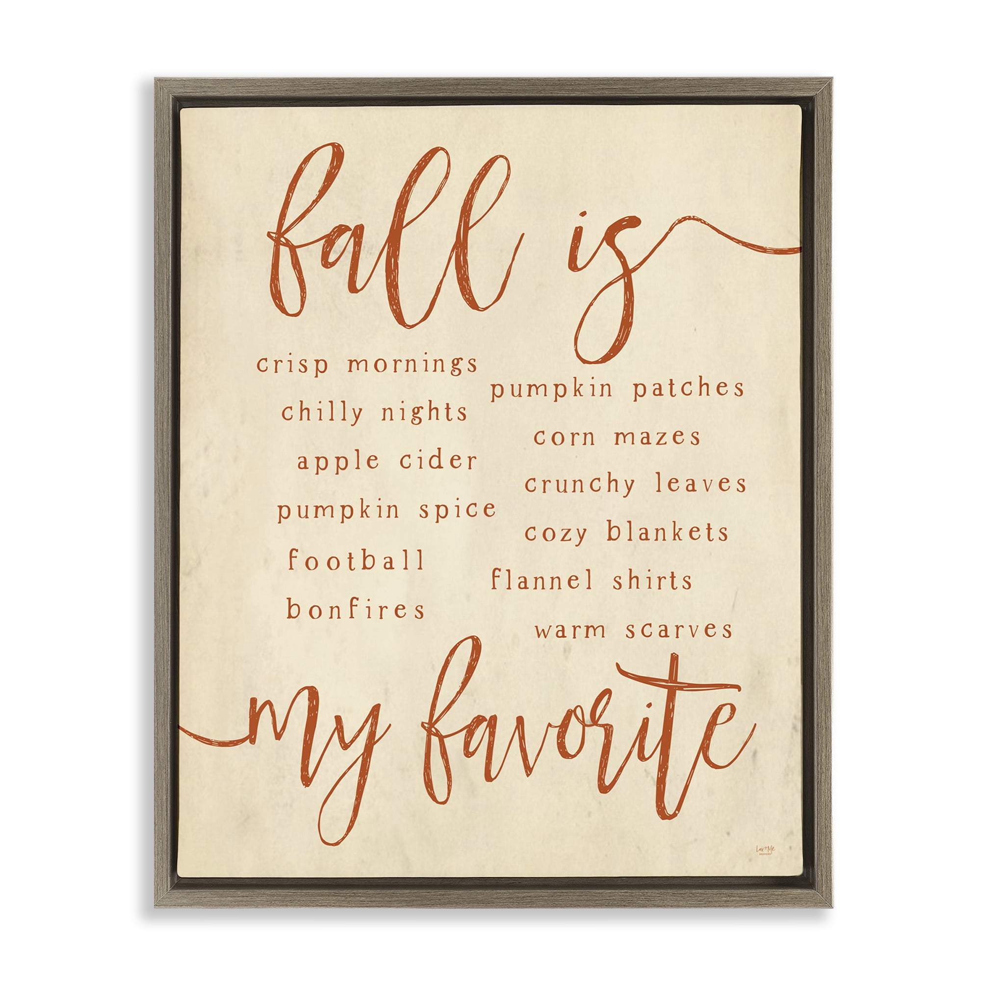 Stupell Industries Favorite Fall Activities Text & Numbers Painting Brown Floater Framed Canvas Art Print Wall Art, 17 x 21