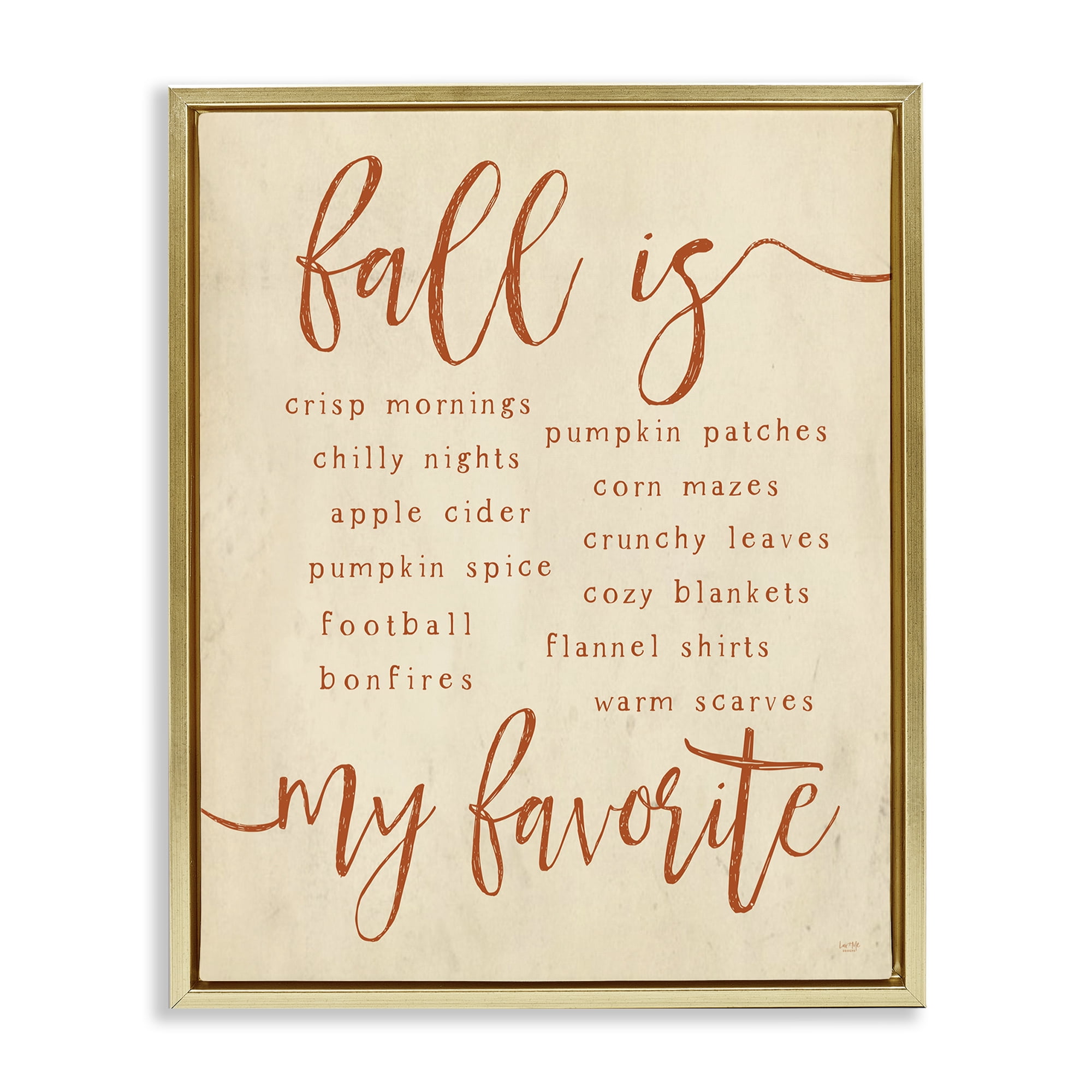 Stupell Industries Favorite Fall Activities Text & Numbers Painting Gold Floater Framed Canvas Art Print Wall Art, 17 x 21