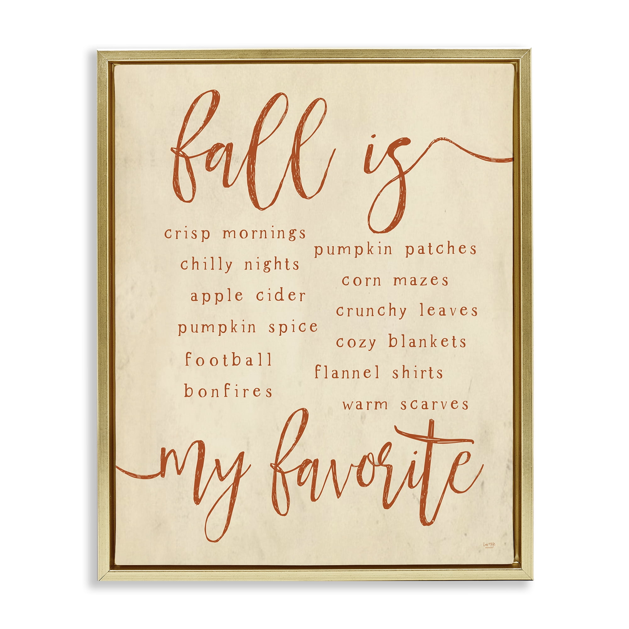 Stupell Industries Favorite Fall Activities Text & Numbers Painting Gold Floater Framed Canvas Art Print Wall Art, 25 x 31