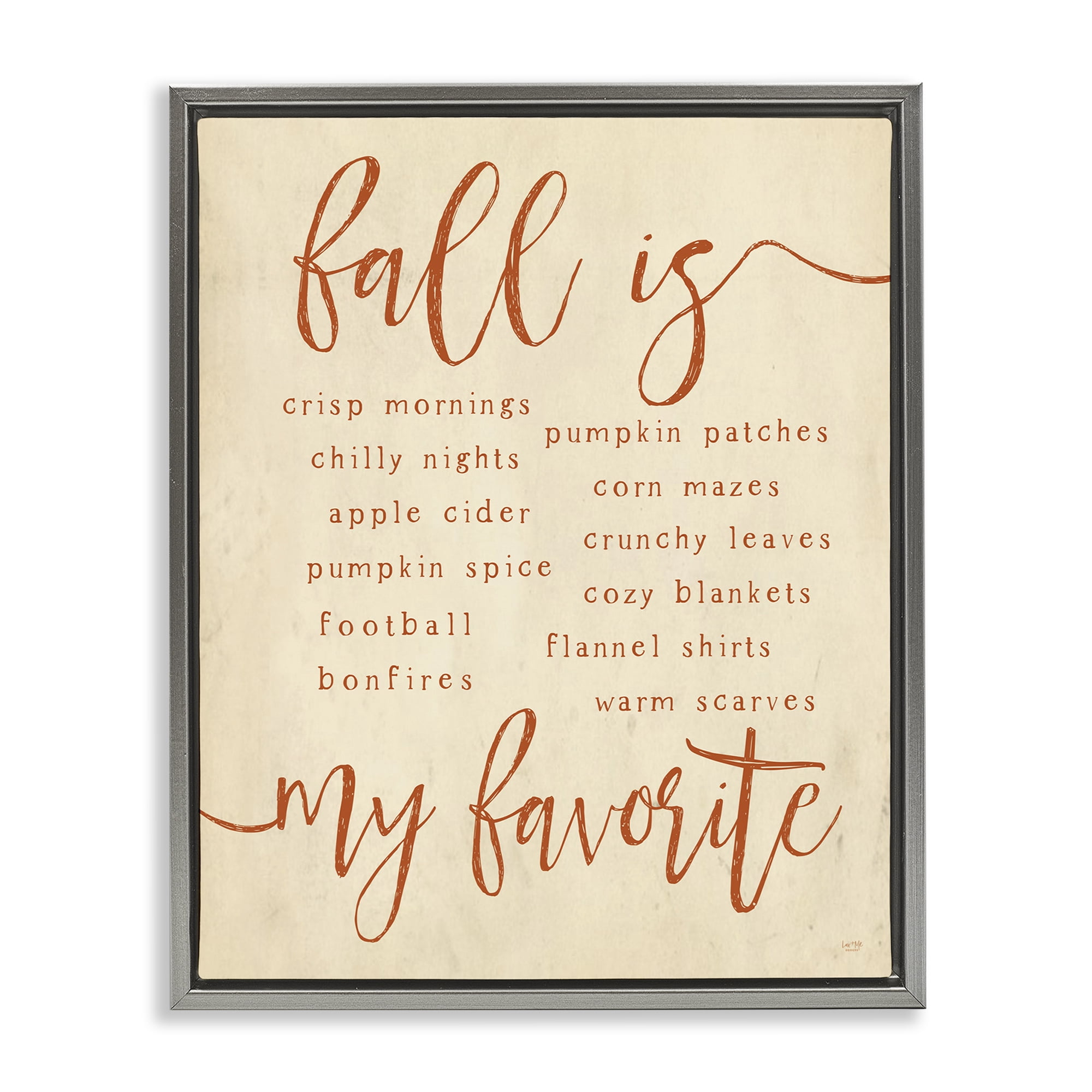 Stupell Industries Favorite Fall Activities Text & Numbers Painting Gray Floater Framed Canvas Art Print Wall Art, 17 x 21