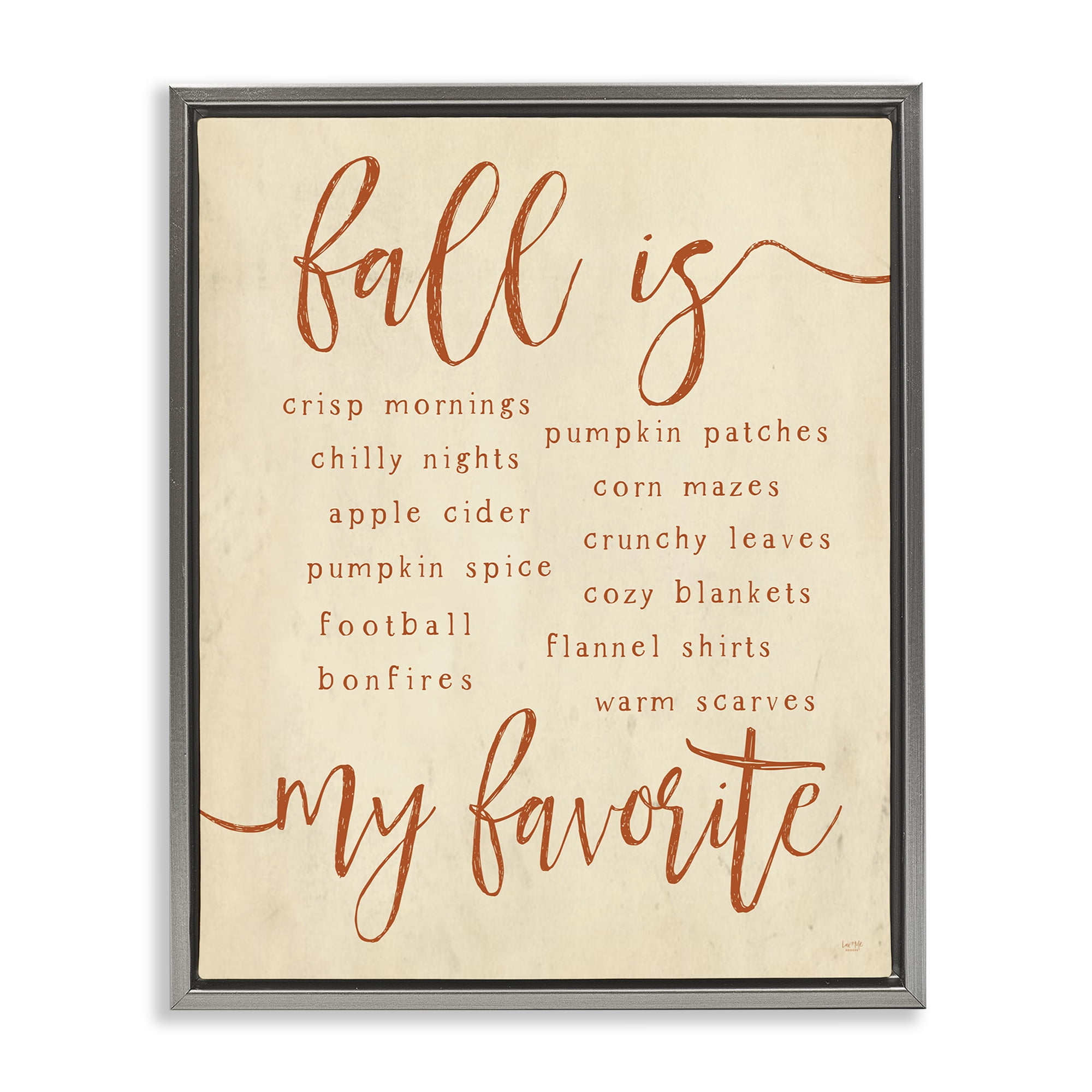 Stupell Industries Favorite Fall Activities Text & Numbers Painting Gray Floater Framed Canvas Art Print Wall Art, 25 x 31