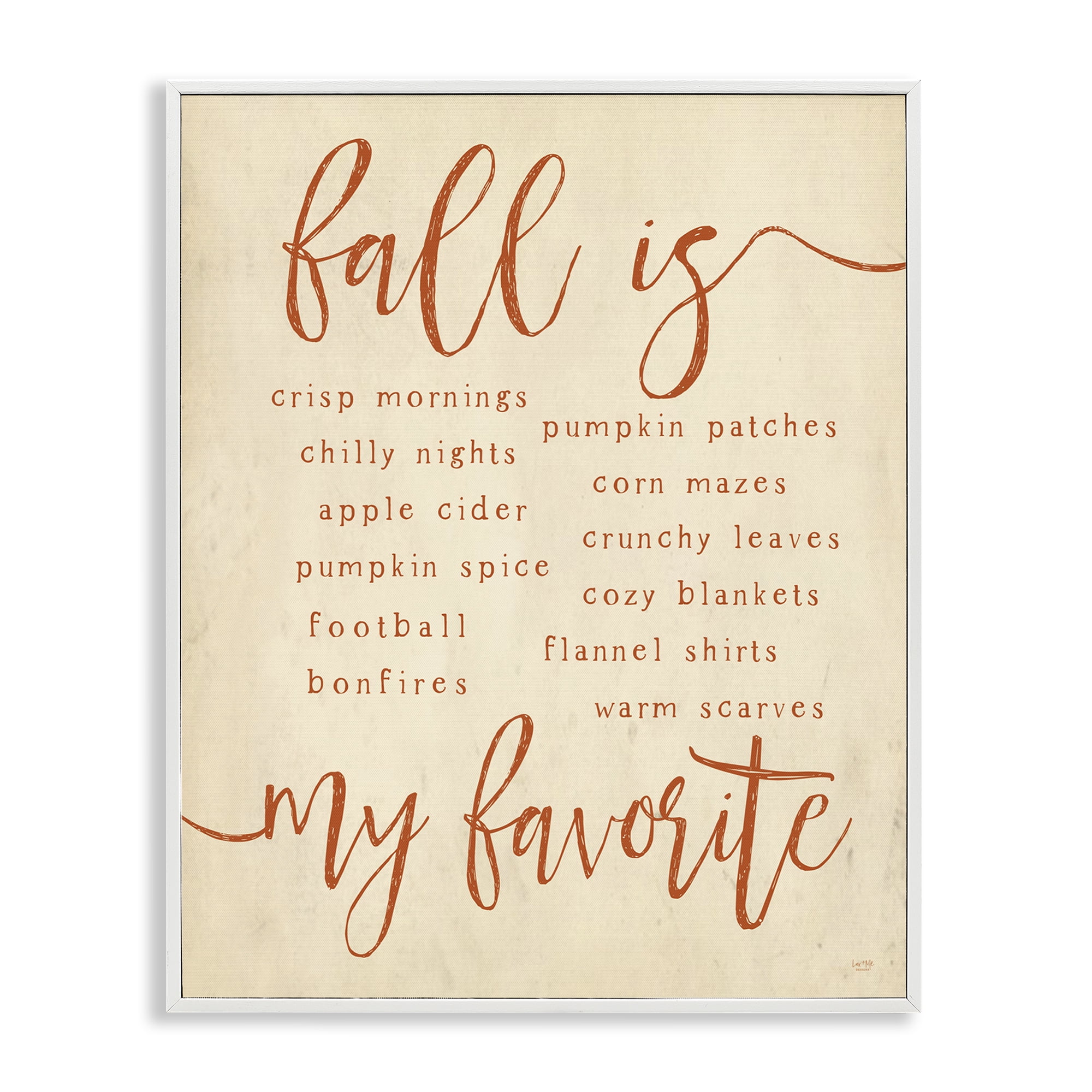 Stupell Industries Favorite Fall Activities Text & Numbers Painting White Framed Art Print Wall Art, 24 x 30