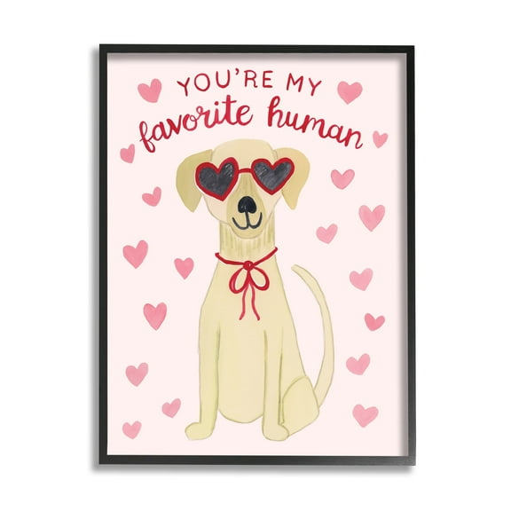 Stupell Industries Favorite Human Dog Pink Hearts Wearing Sunglasses Paintings Black Framed Art Print Wall Art, 16x20, by Heather Strianese