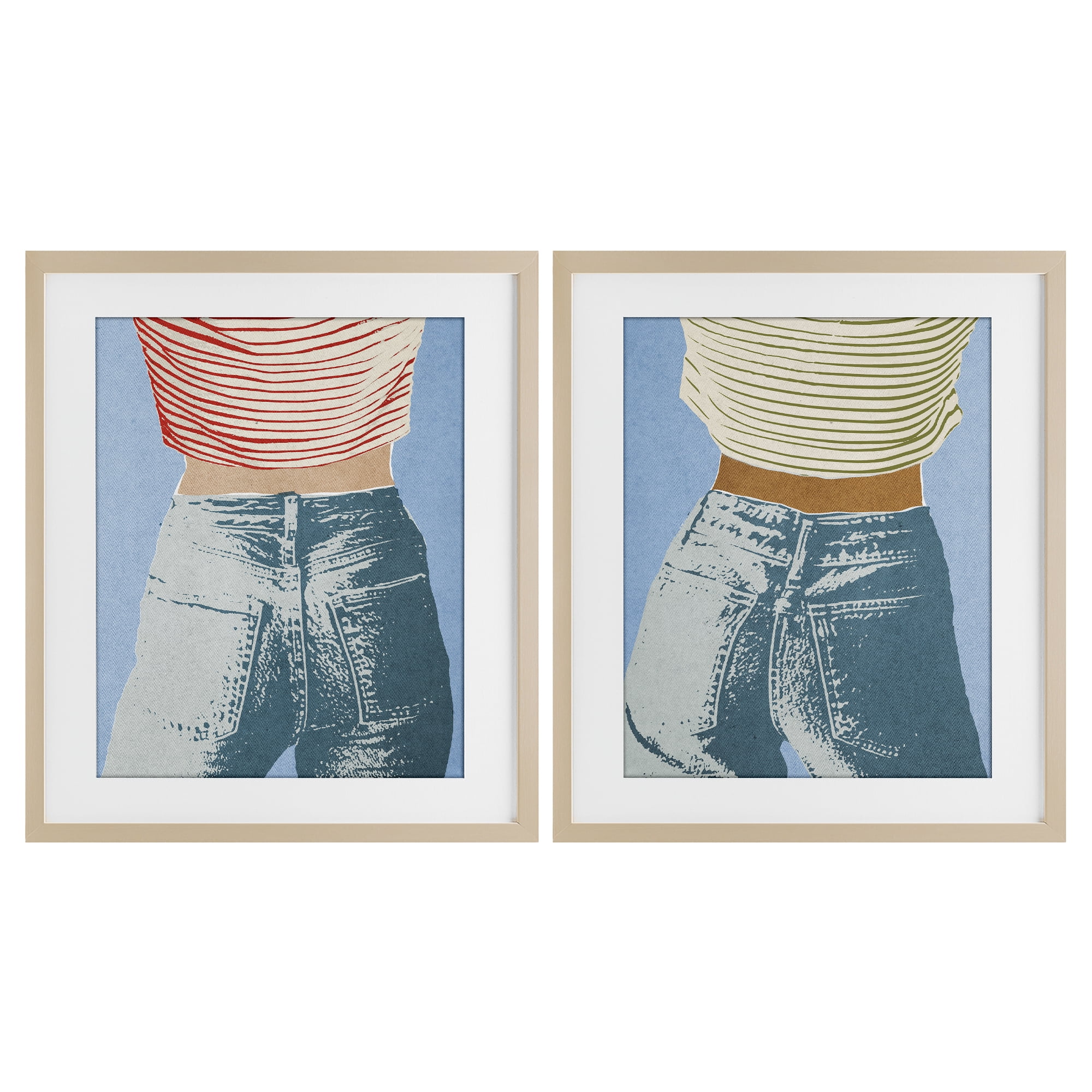 Stupell Industries Favorite Jeans with Striped Shirt 2 Piece Birch Framed Print Under Glass Set, design by Victoria Barnes