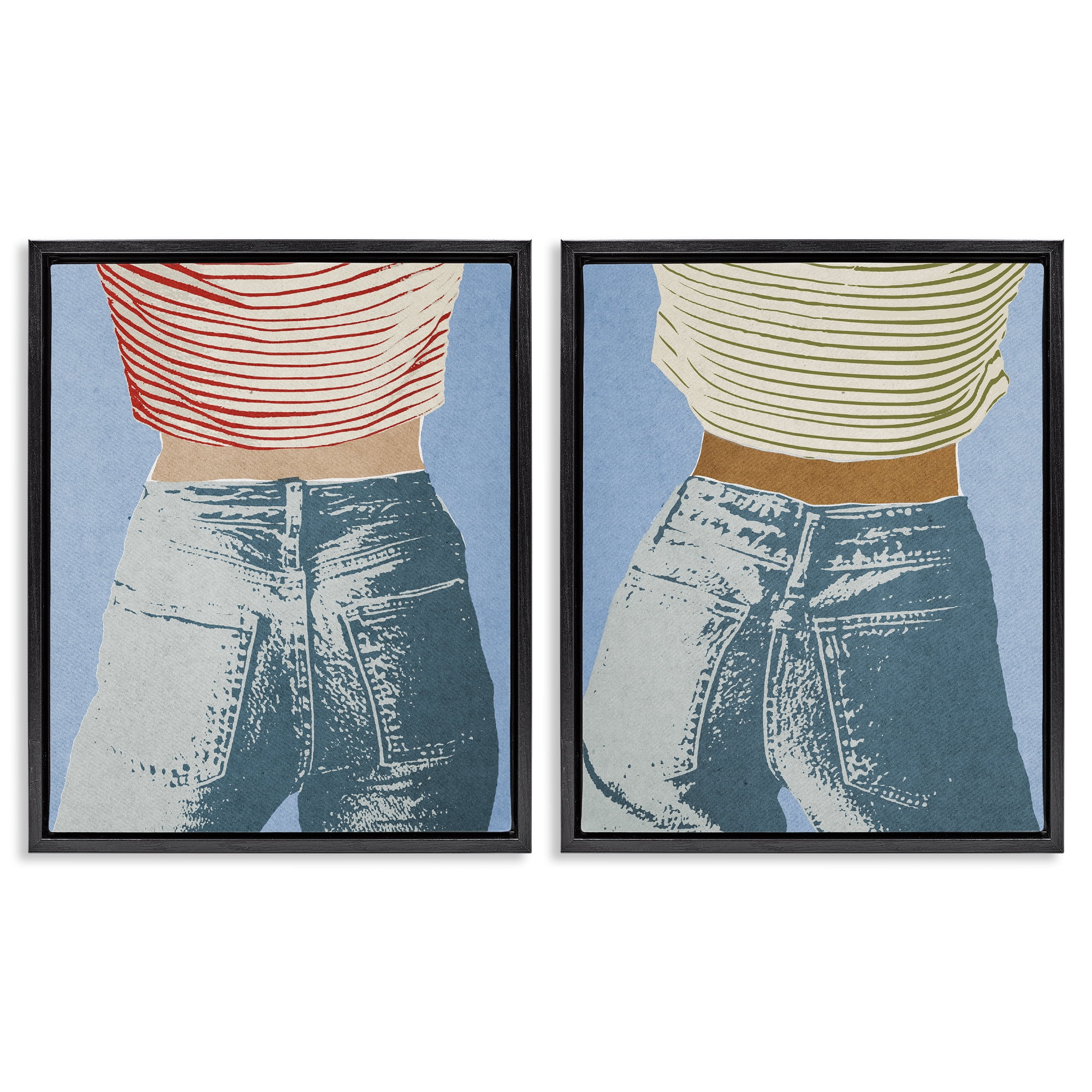 Stupell Industries Favorite Jeans with Striped Shirt 2 Piece Black Framed Floater Canvas Set, design by Victoria Barnes
