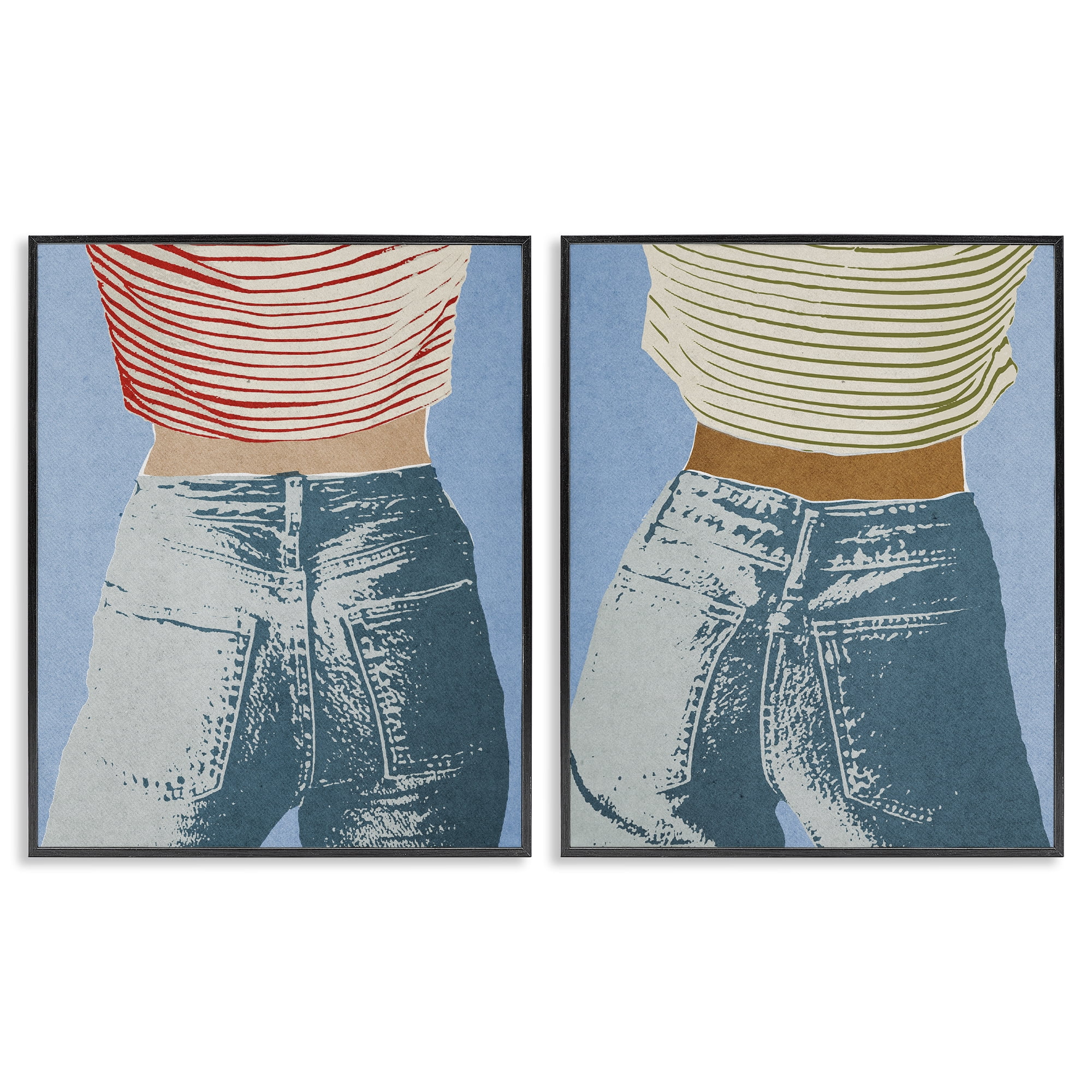 Stupell Industries Favorite Jeans with Striped Shirt 2 Piece Black Framed Giclee Art Set, design by Victoria Barnes