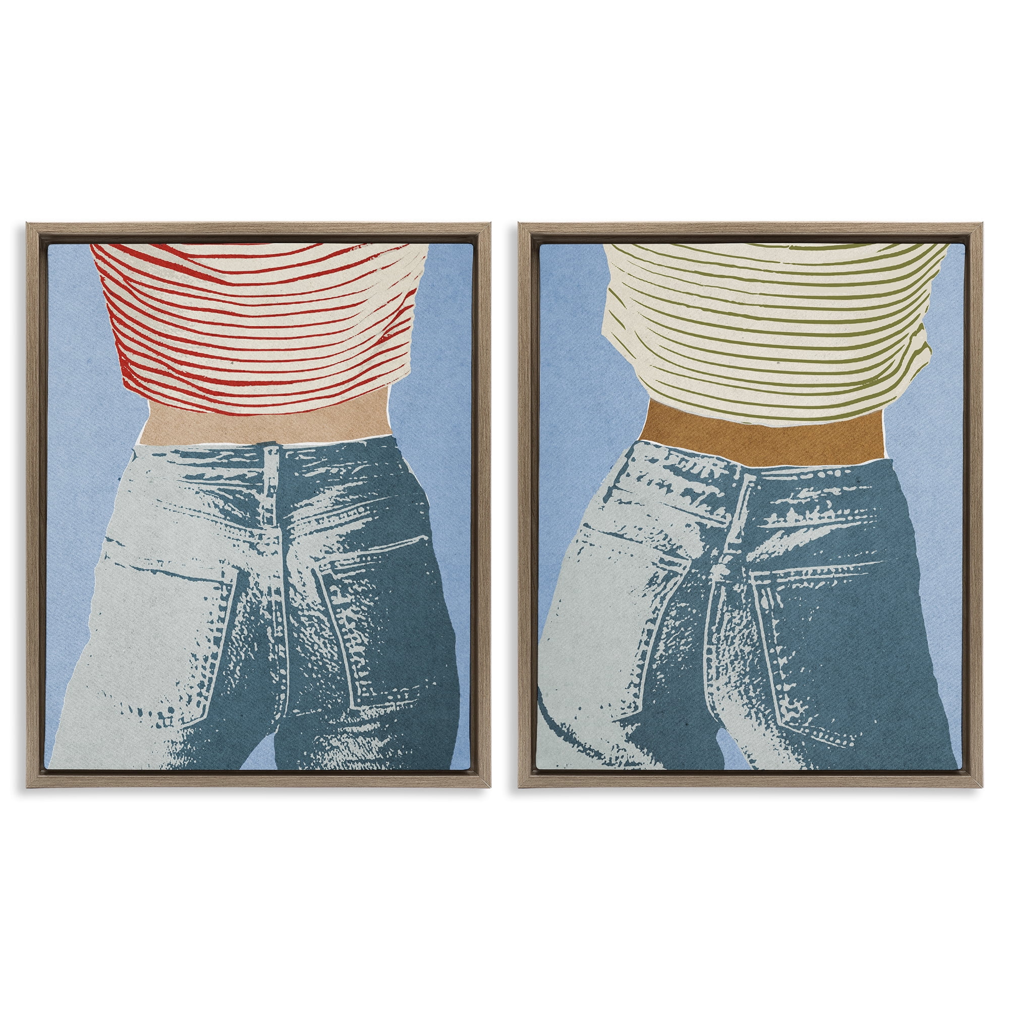 Stupell Industries Favorite Jeans with Striped Shirt 2 Piece Brown Framed Floater Canvas Set, design by Victoria Barnes