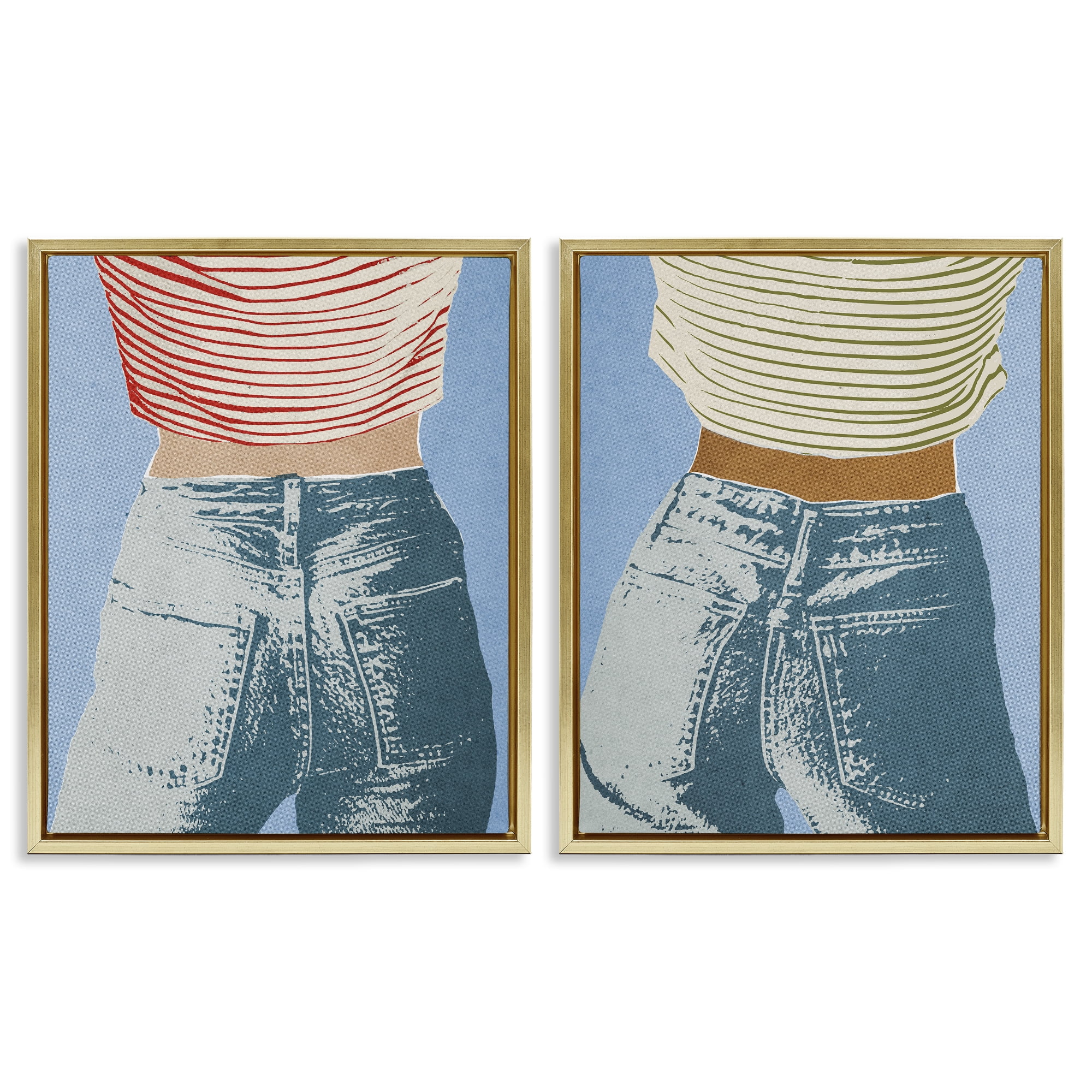 Stupell Industries Favorite Jeans with Striped Shirt 2 Piece Gold Framed Floater Canvas Set, design by Victoria Barnes